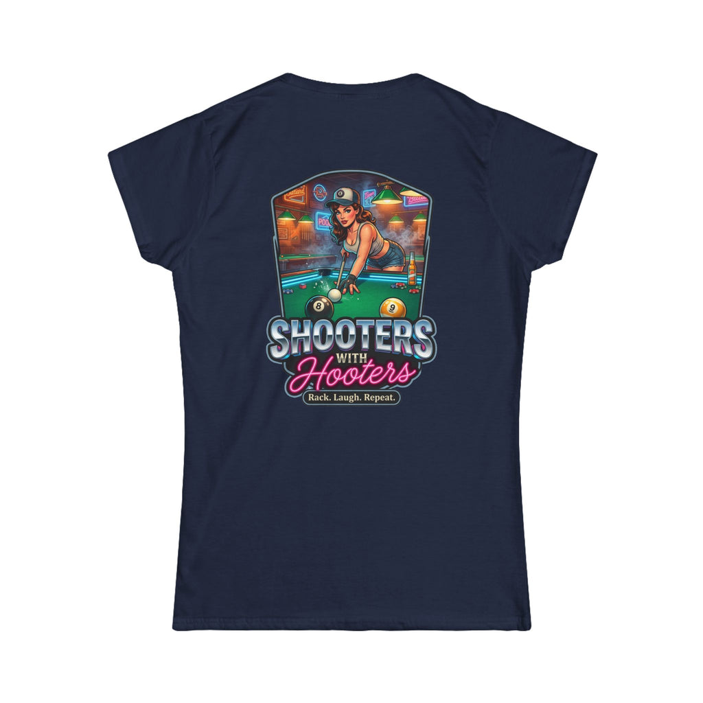 Shooters With Hooters Women's Billiards T-Shirt – Funny Pool Player Graphic Tee | Front & Back Print