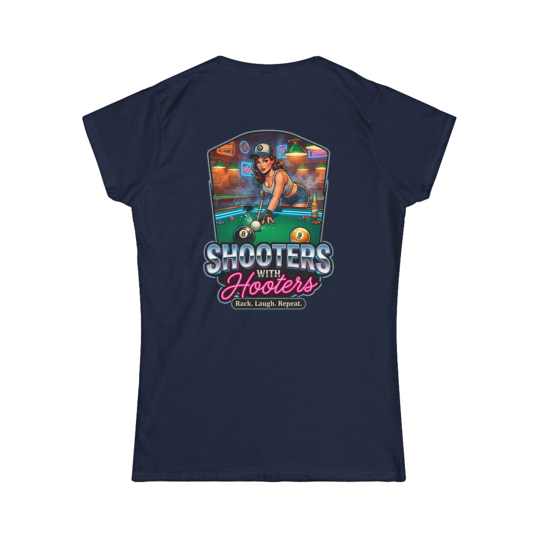 Shooters With Hooters Women's Billiards T-Shirt – Funny Pool Player Graphic Tee | Front & Back Print
