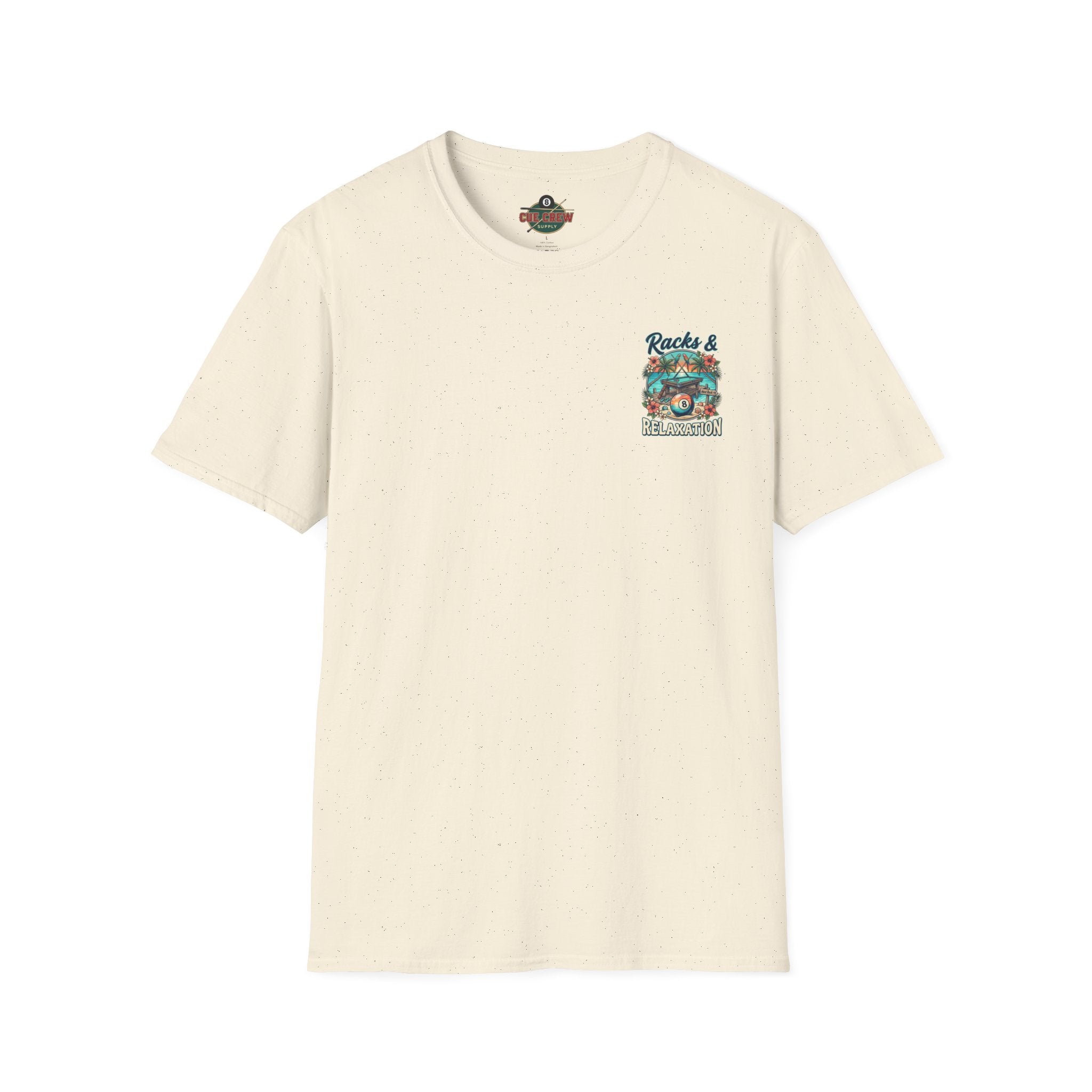Racks & Relaxation Tropical Billiards T-Shirt | Beach Pool Player Graphic Tee | Front & Back Print