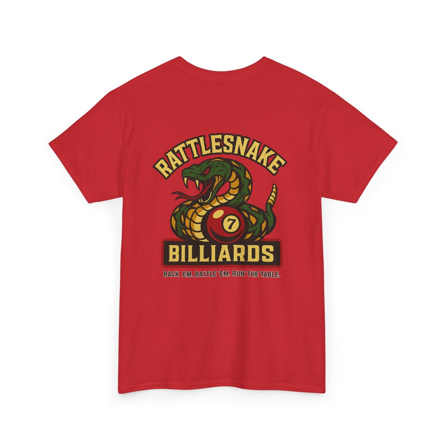 Rattlesnake Billiards - Rack 'Em, Rattle 'Em, Run The Table - Strike Hard, Play Bold Gildan Tee