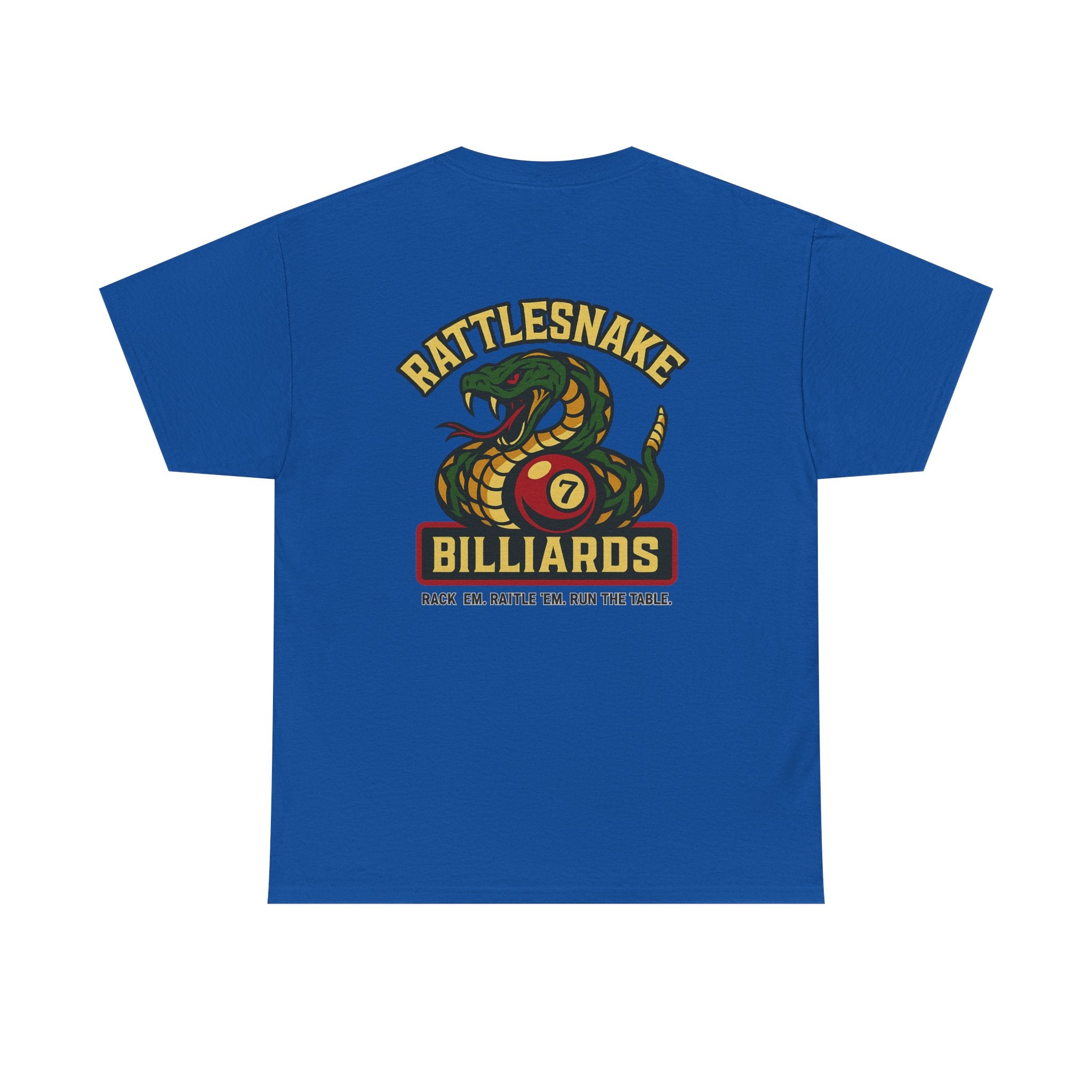 Rattlesnake Billiards - Rack 'Em, Rattle 'Em, Run The Table - Strike Hard, Play Bold Tee