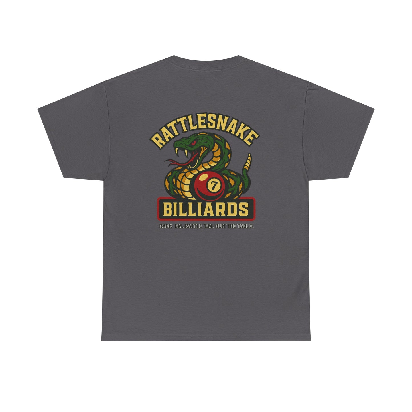 Rattlesnake Billiards - Rack 'Em, Rattle 'Em, Run The Table - Strike Hard, Play Bold Gildan Tee