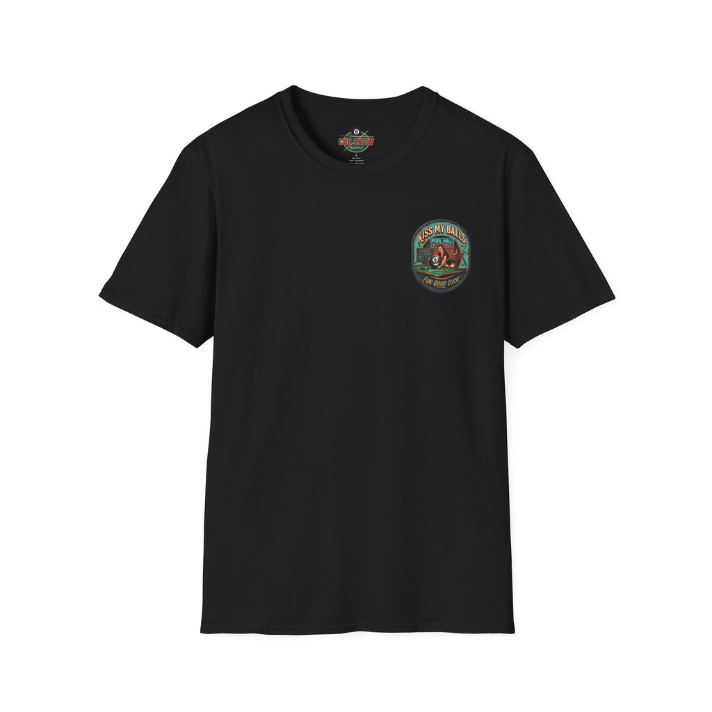 Kiss My Balls For Good Luck Pool Player T-Shirt | Funny Billiards Graphic Tee | Cue Crew Supply