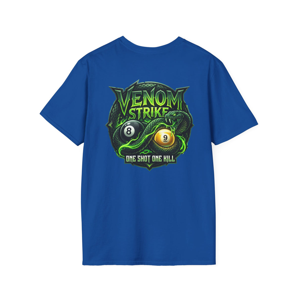 Venom Strike Snake Billiards T-Shirt | One Shot One Kill Pool Player Graphic Tee | Front & Back Print
