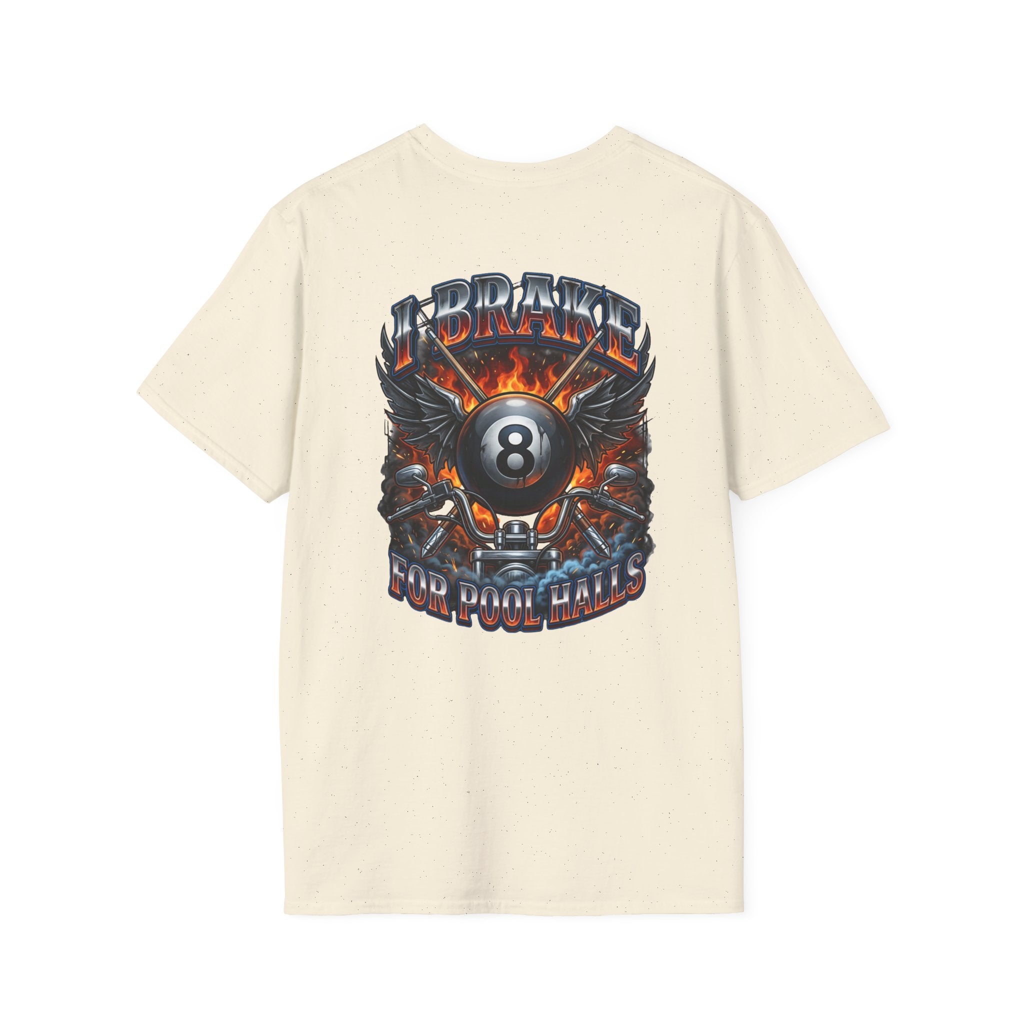 I Brake for Pool Halls Biker 8 Ball Pool Player T-Shirt | Front & Back Graphic Tee