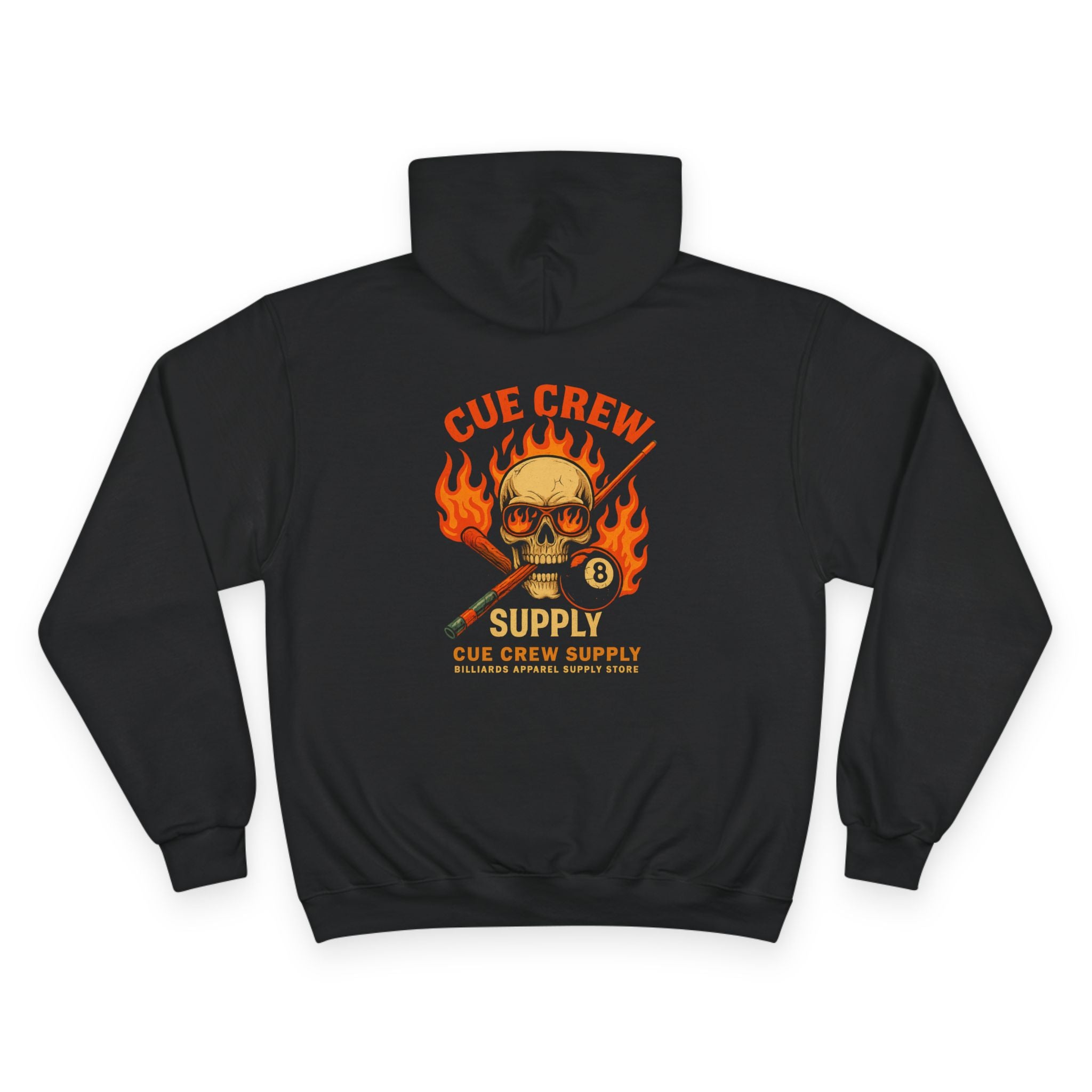 Cue Crew Skull 8-Ball Flame V2 Hoodie- Champion