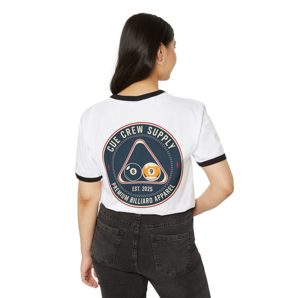 Cue Crew Supply Logo V11 Next Level Ringer Tee