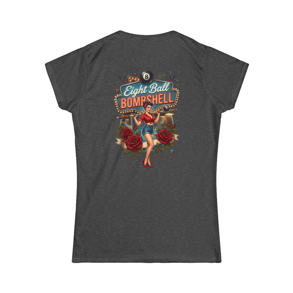 Eight Ball Bombshell V2 Women's Billiards T-Shirt | Retro Pin-Up Pool Player Graphic Tee | Front & Back Print