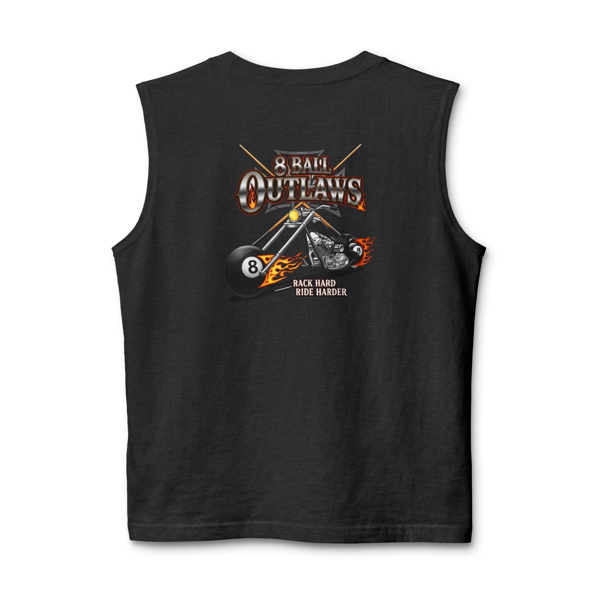 8 Ball Outlaws Unisex Muscle Tank – Rack Hard Ride Harder Biker Pool Player Sleeveless Shirt | Cue Crew Supply