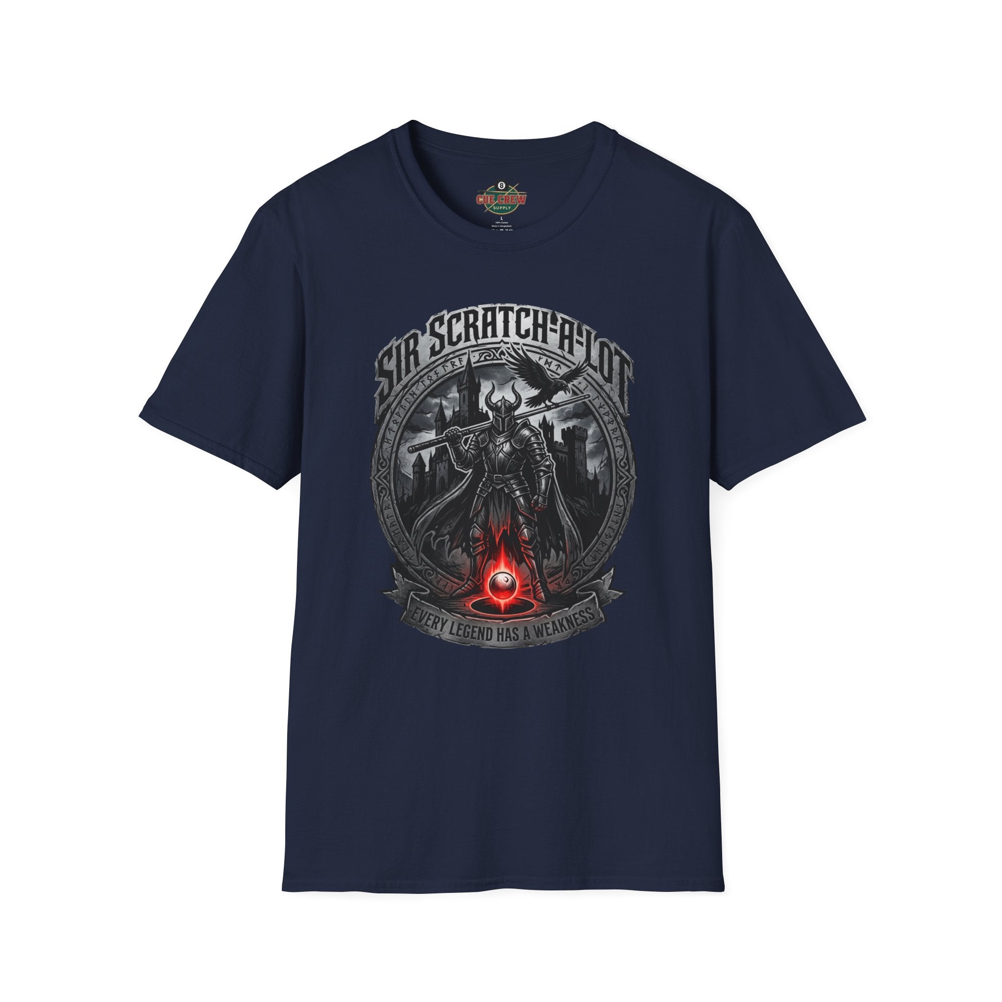 Sir Scratch-A-Lot Funny Billiards T-Shirt | Medieval Pool Knight Graphic | Front Only Print Unisex Tee