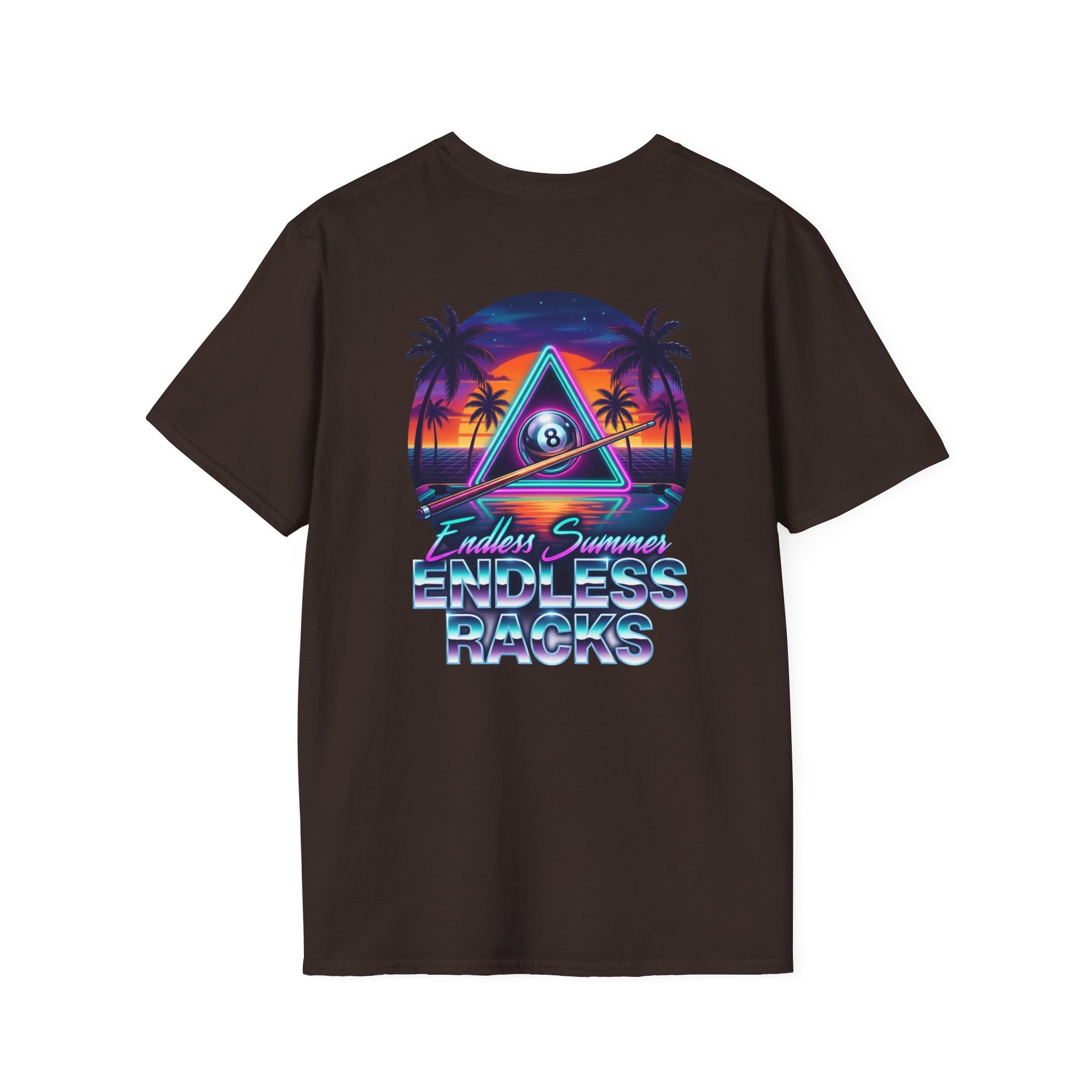 Endless Summer Endless Racks Billiards T-Shirt | Retro Sunset Pool Player Graphic Tee | Tropical 8 Ball Beach Vibes Shirt