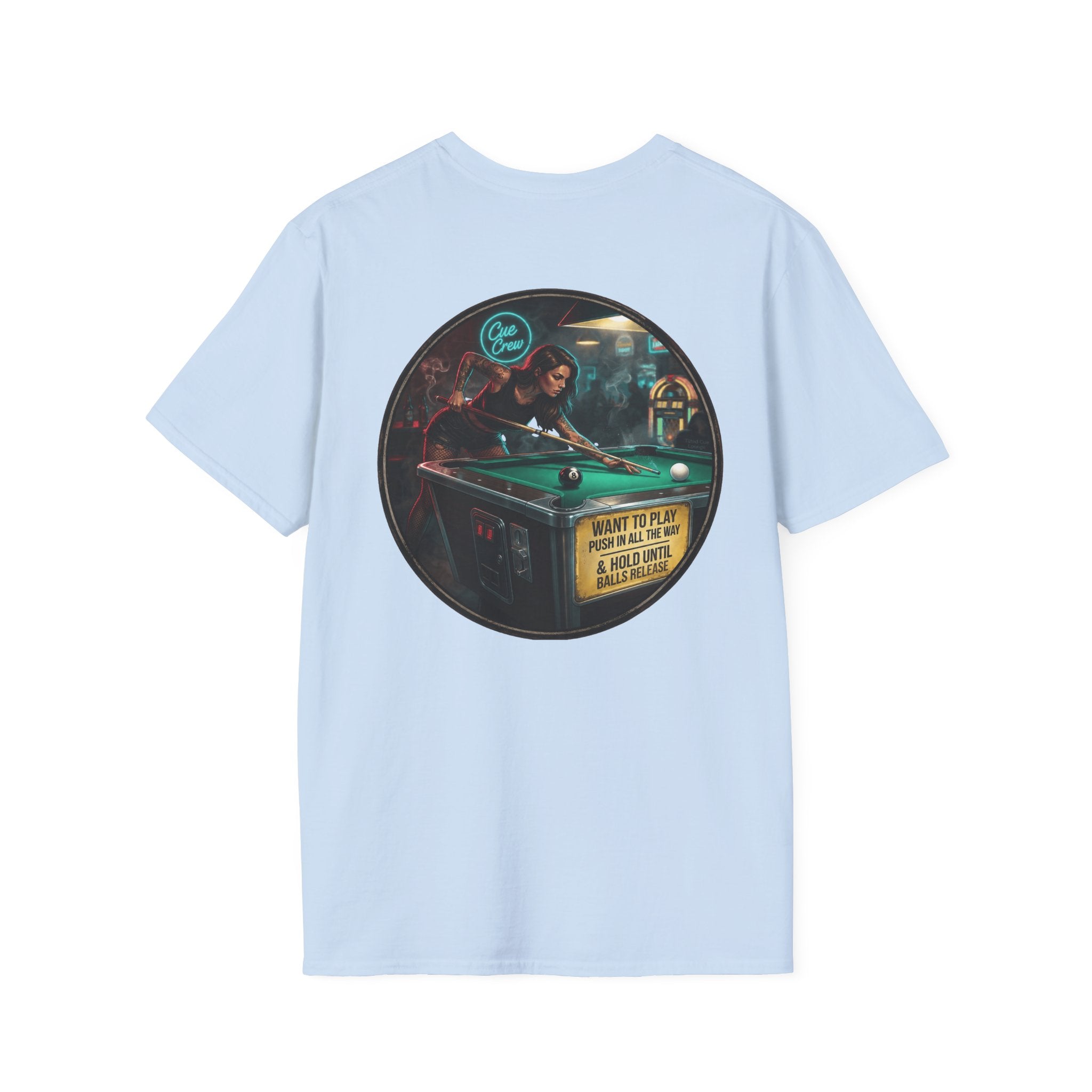Push In All The Way Billiards T-Shirt – Vintage Coin-Op Pool Hall Graphic Tee | Front & Back Print