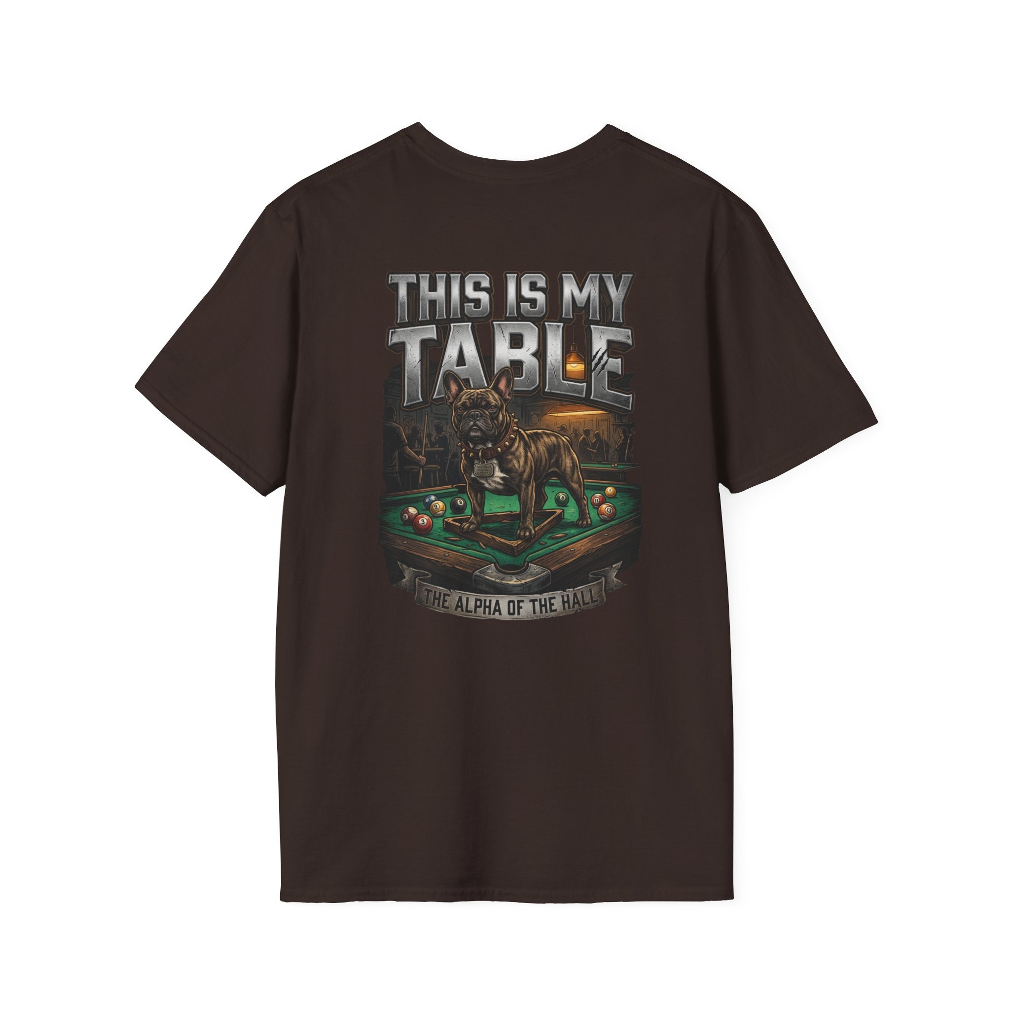 This Is My Table – French Bulldog Billiards T-Shirt | Funny Pool Player Graphic Tee | Front & Back Print