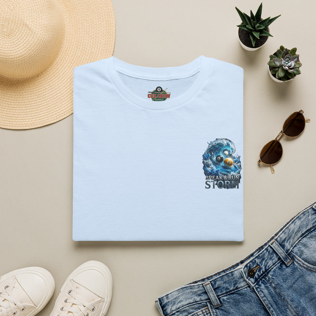 Break & Run Storm Billiards T-Shirt | Ocean Wave Pool Player Graphic Tee | Front & Back Print