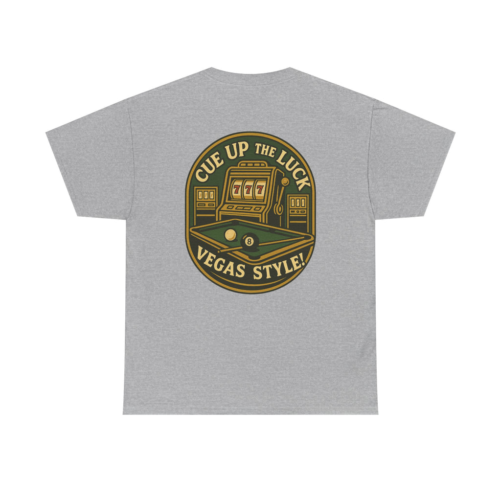 Vegas Style Billiards Tee – Cue Up the Luck  8-Ball Pool & Casino Mashup