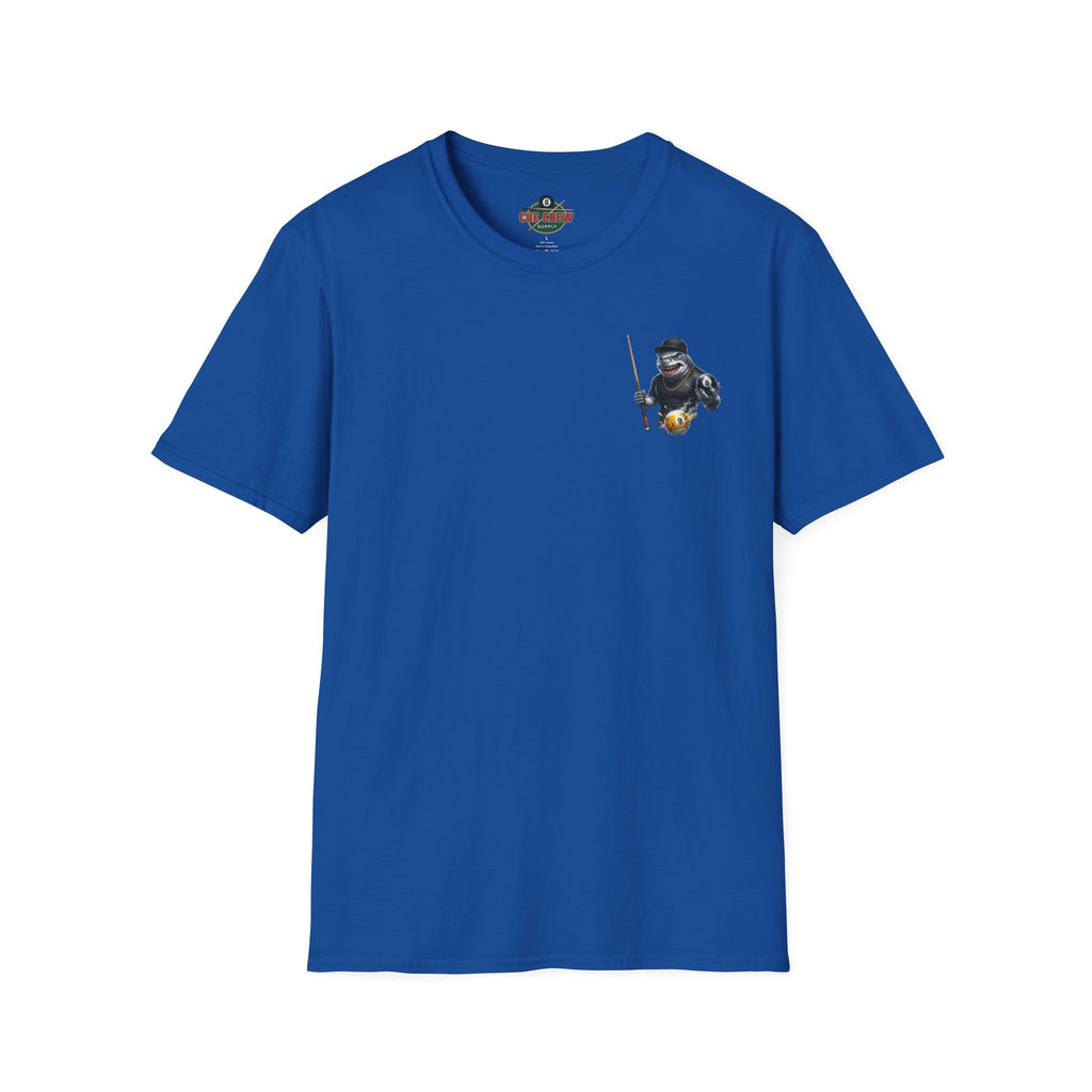 Pool Hall Predator Shark Billiards T-Shirt | Front & Back Print Gangster 8 Ball & Breaking 9 Ball Graphic Unisex Tee