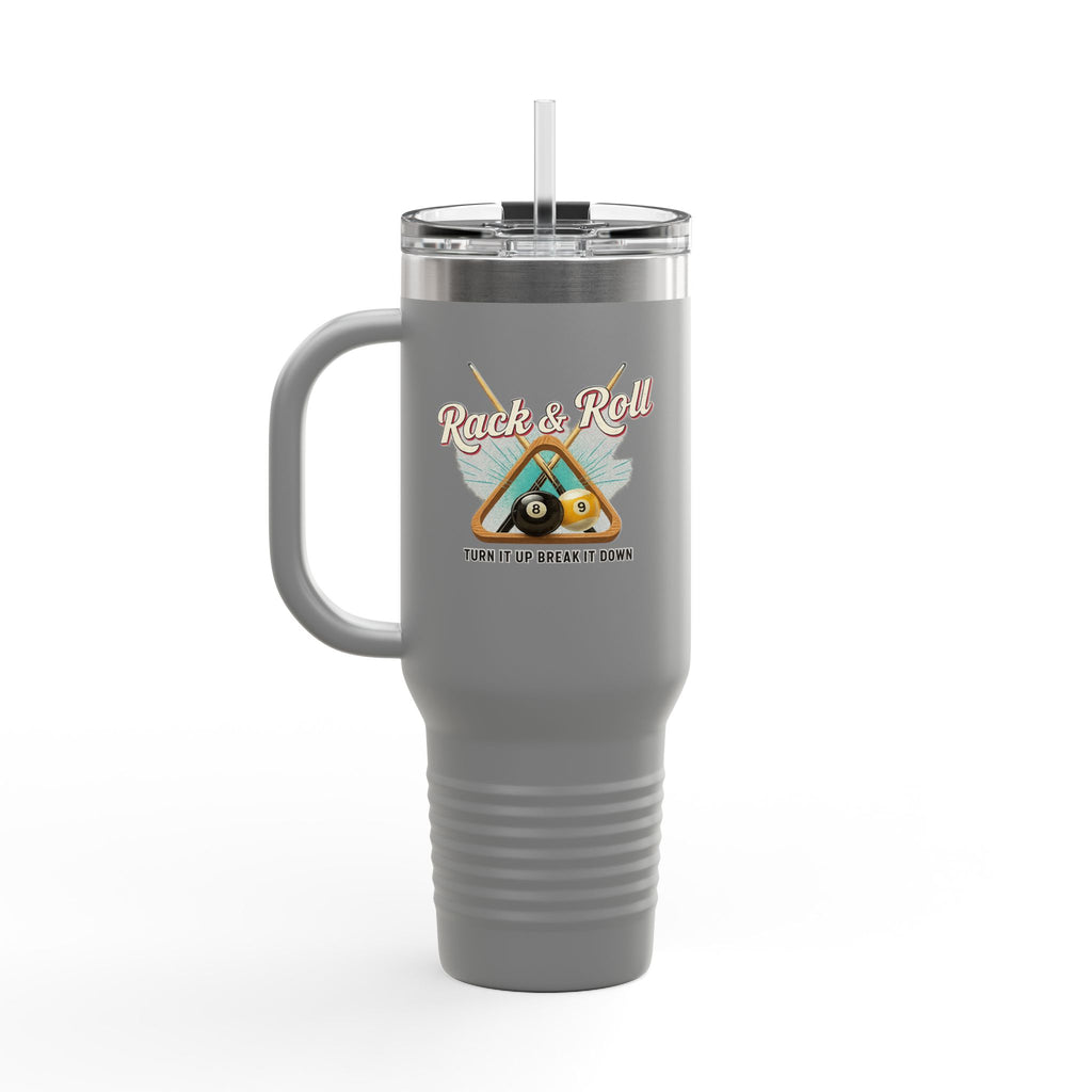 Rack & Roll v2 40oz Insulated Travel Mug – Pool Cue Billiards Design,