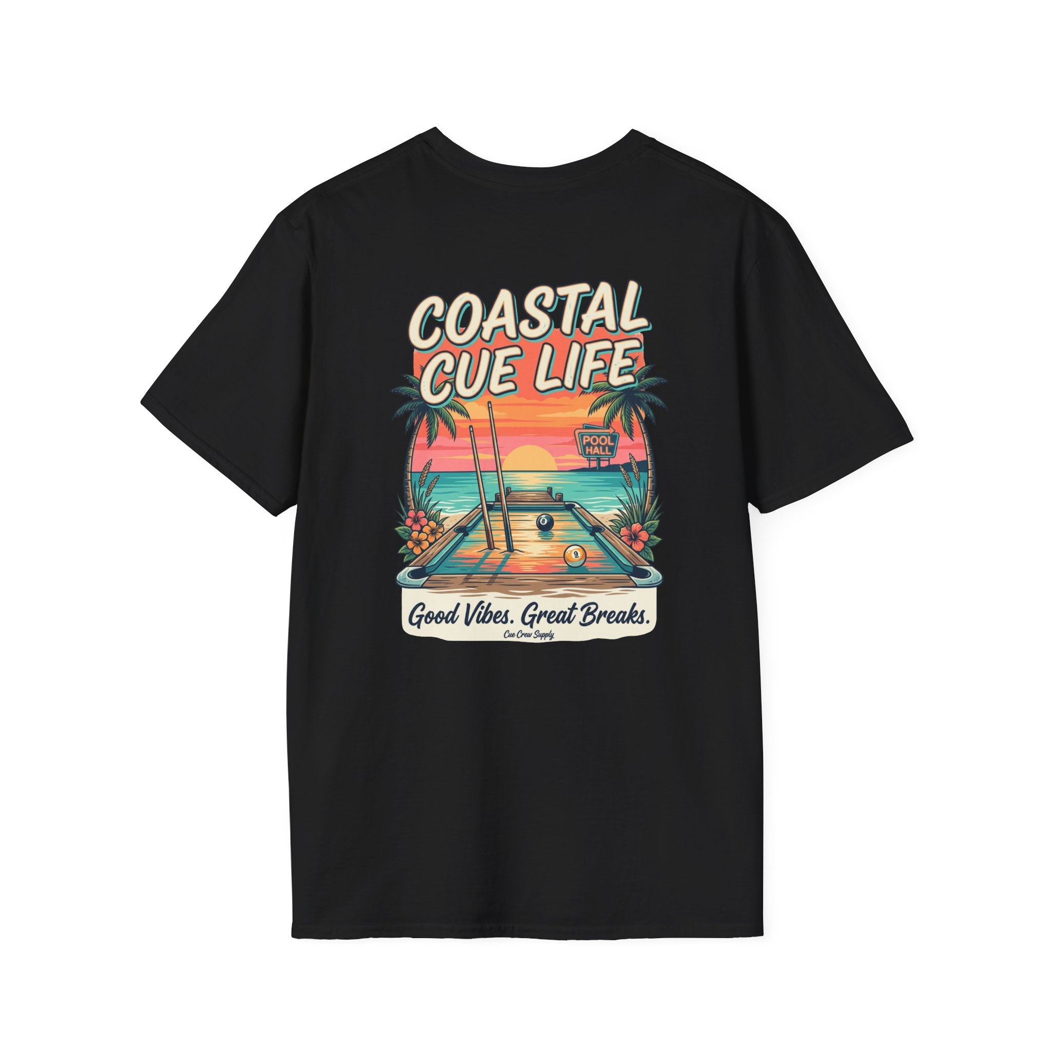 Coastal Cue Life Pool Player T-Shirt | Beach Billiards Graphic Tee | Unisex Softstyle Tee