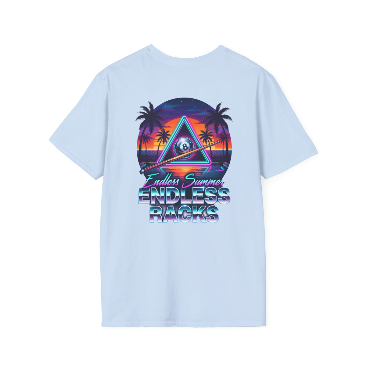 Endless Summer Endless Racks Billiards T-Shirt | Retro Sunset Pool Player Graphic Tee | Tropical 8 Ball Beach Vibes Shirt