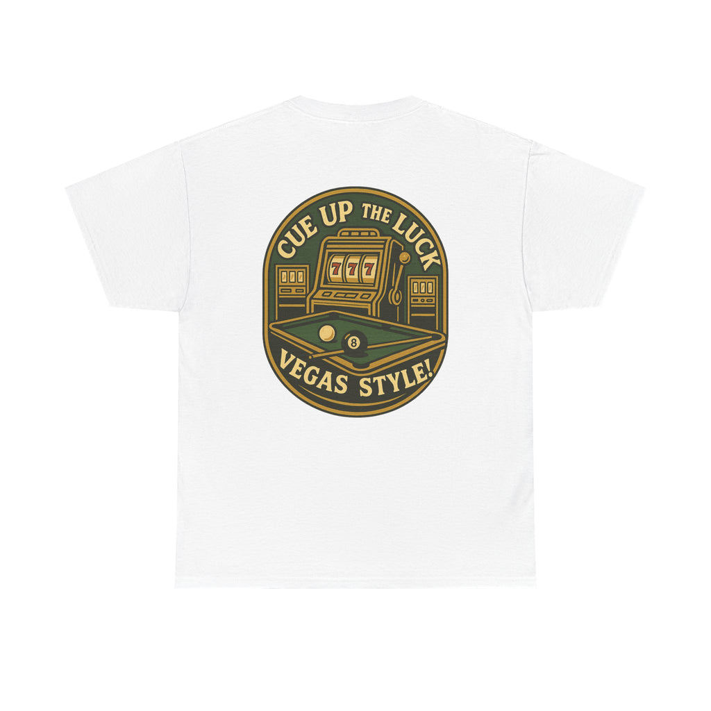 Vegas Style Billiards Tee – Cue Up the Luck  8-Ball Pool & Casino Mashup