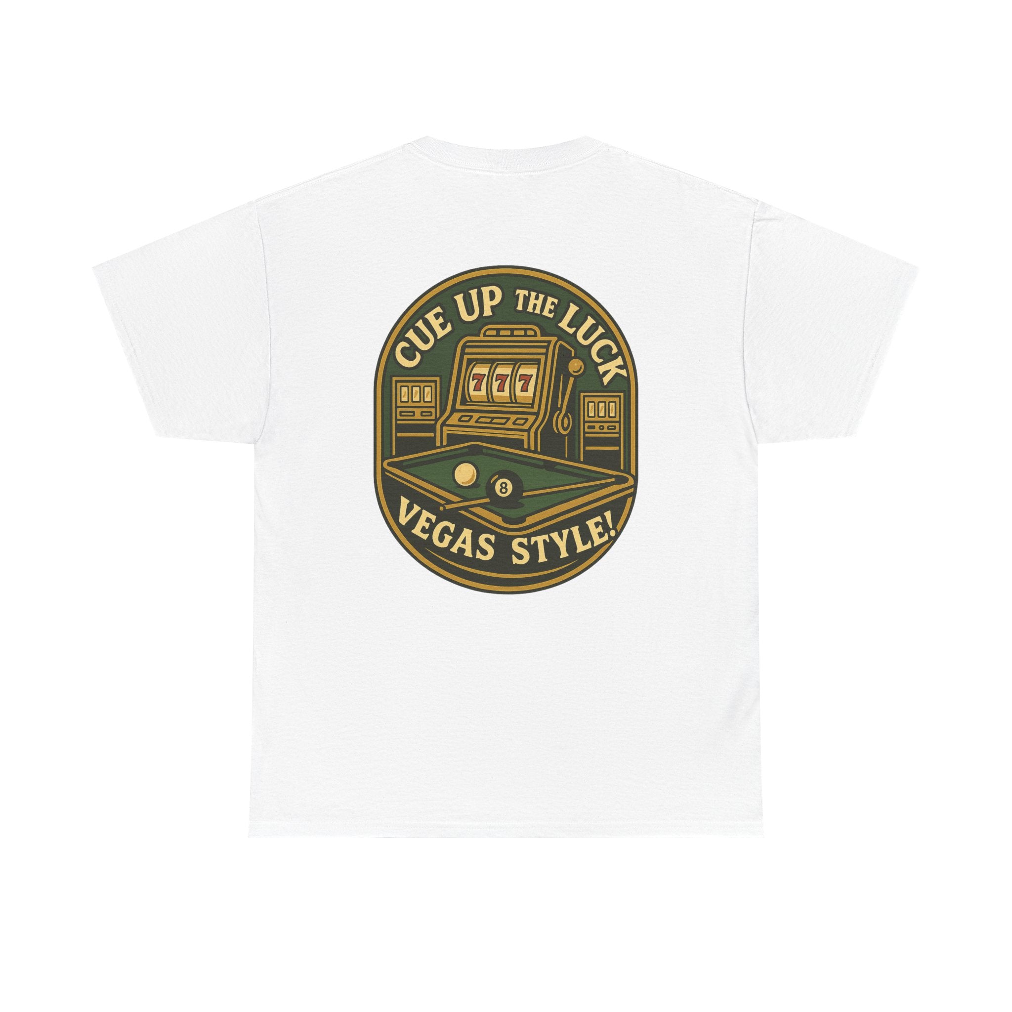Vegas Style Billiards Tee – Cue Up the Luck  8-Ball Pool & Casino Mashup
