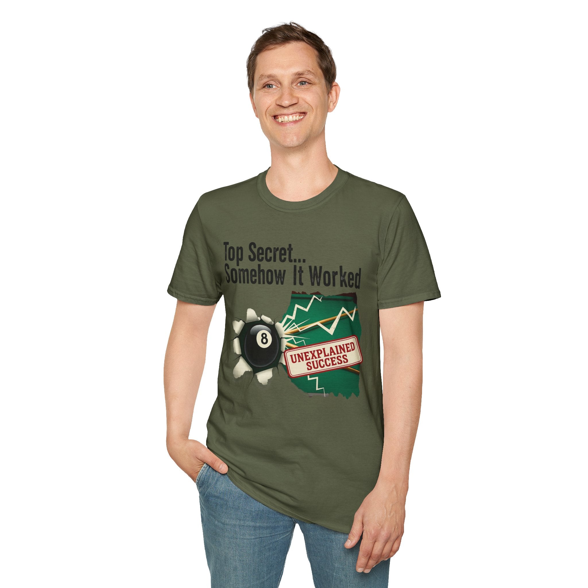 Top Secret… Somehow It Worked - Unexplained Core Line Billiards Gildan Tee