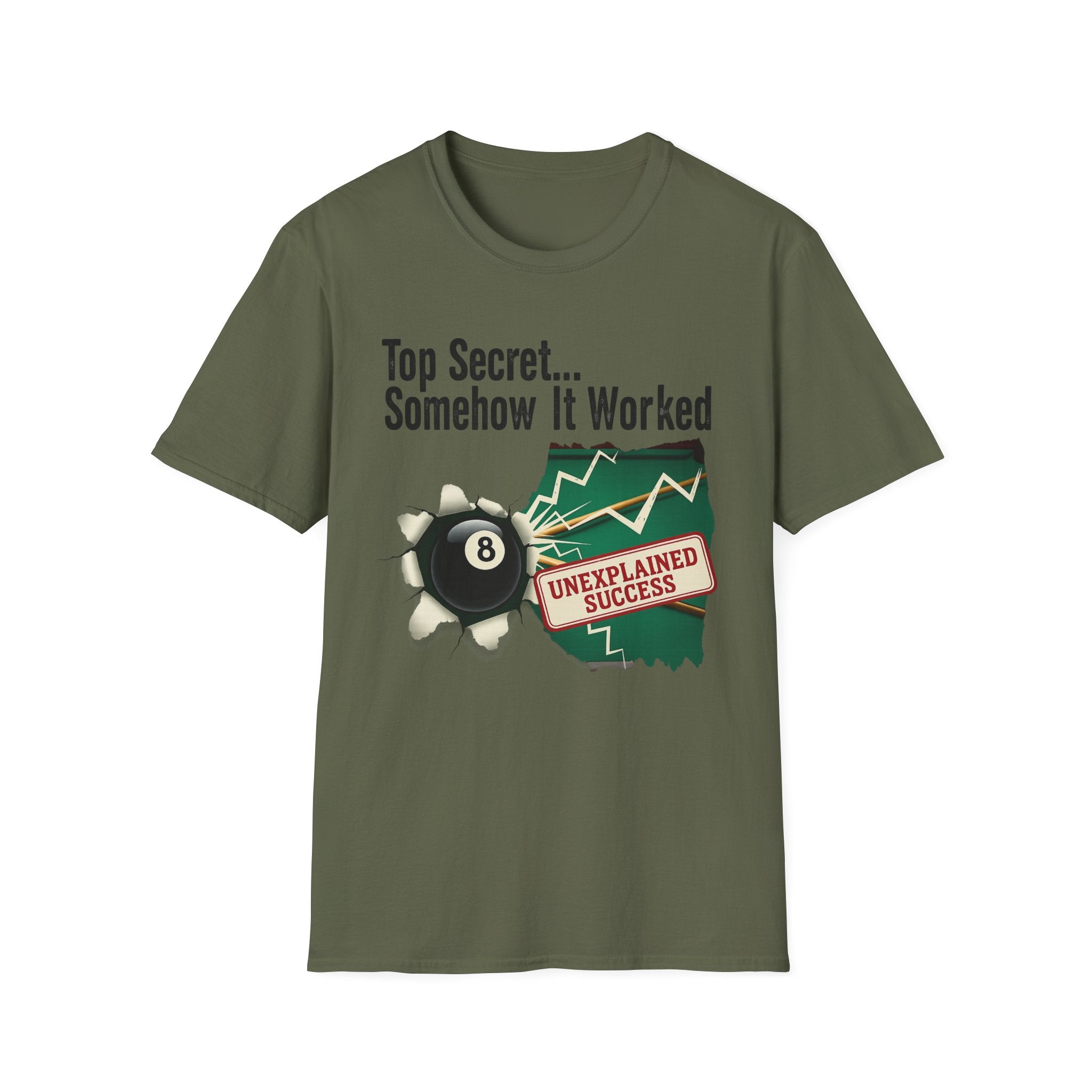 Top Secret… Somehow It Worked - Unexplained Core Line Billiards Gildan Tee