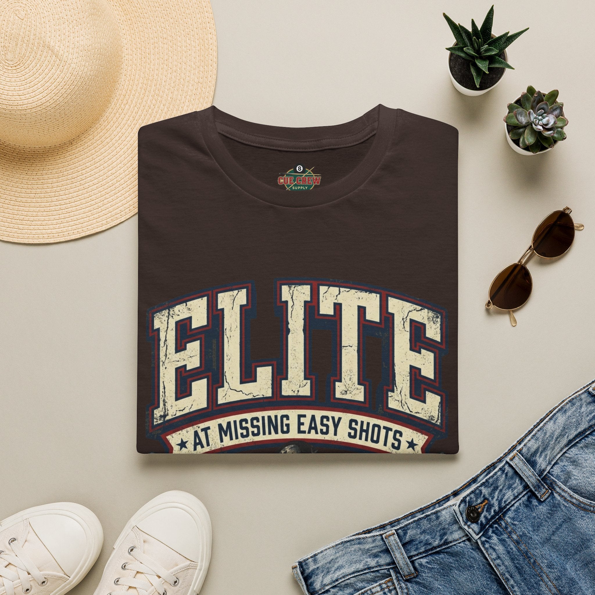 Elite at Missing Easy Shots V2 Funny Billiards T-Shirt | Vintage 8 Ball Pool Player Graphic Unisex Tee