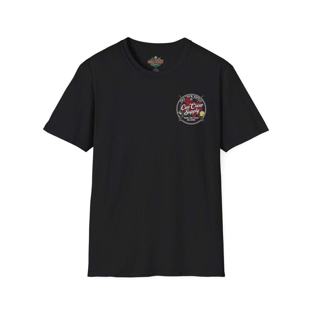 Cue Crew Supply Texas Billiards T-Shirt | Made for Texas Pool Players Graphic Tee | Front & Back Print