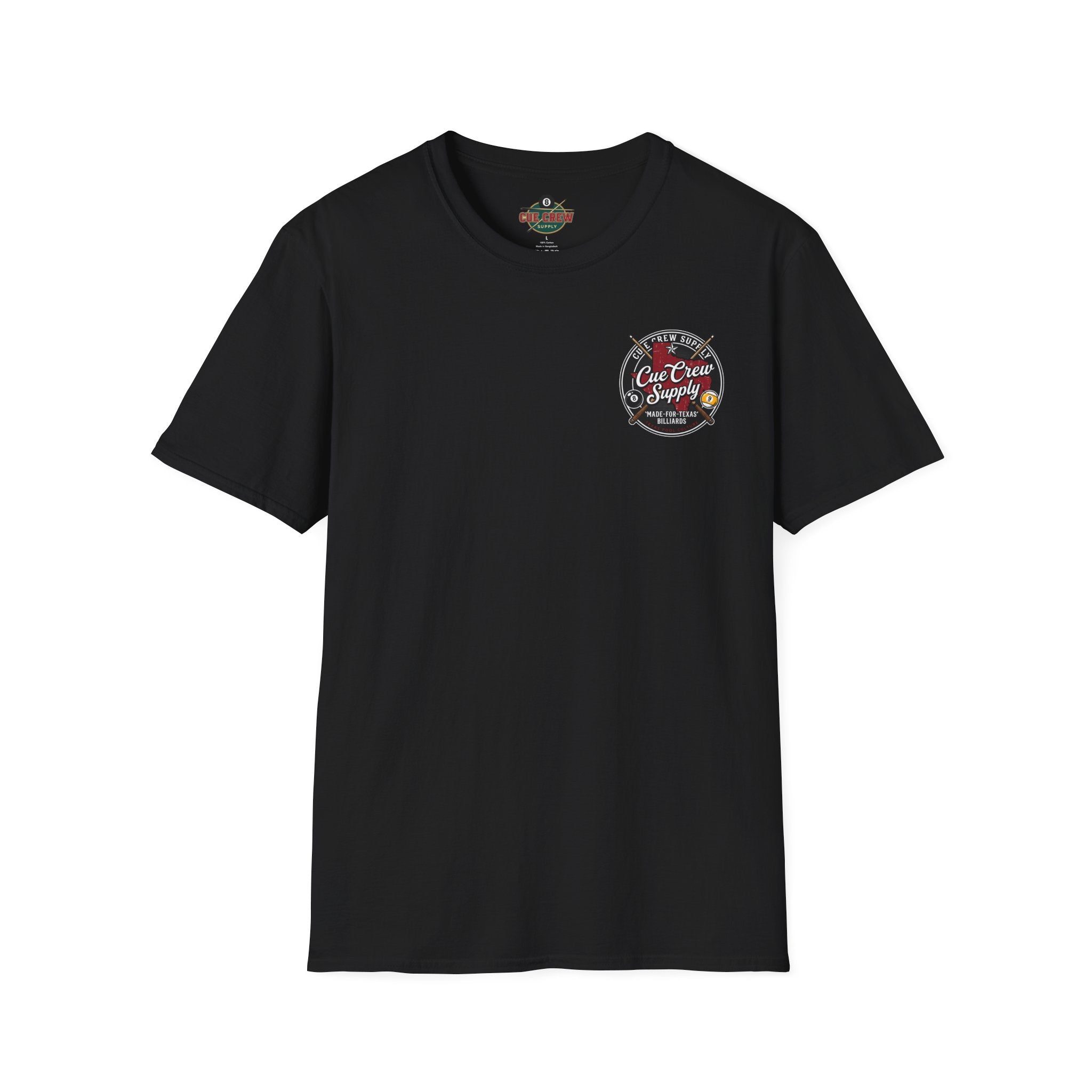 Cue Crew Supply Texas Billiards T-Shirt | Made for Texas Pool Players Graphic Tee | Front & Back Print