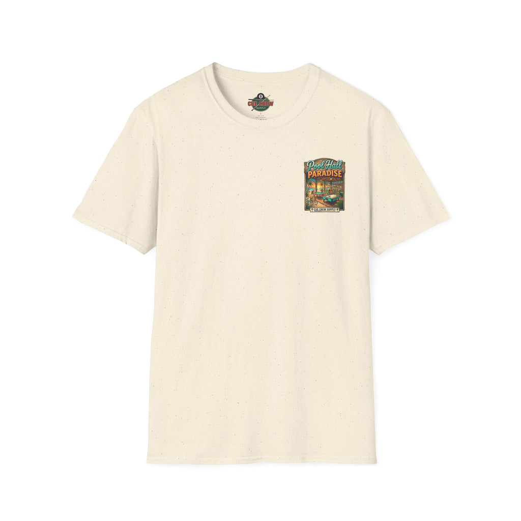 Pool Hall Paradise Tropical Billiards T-Shirt | Beach Bar Pool Player Graphic Tee | Front & Back Print