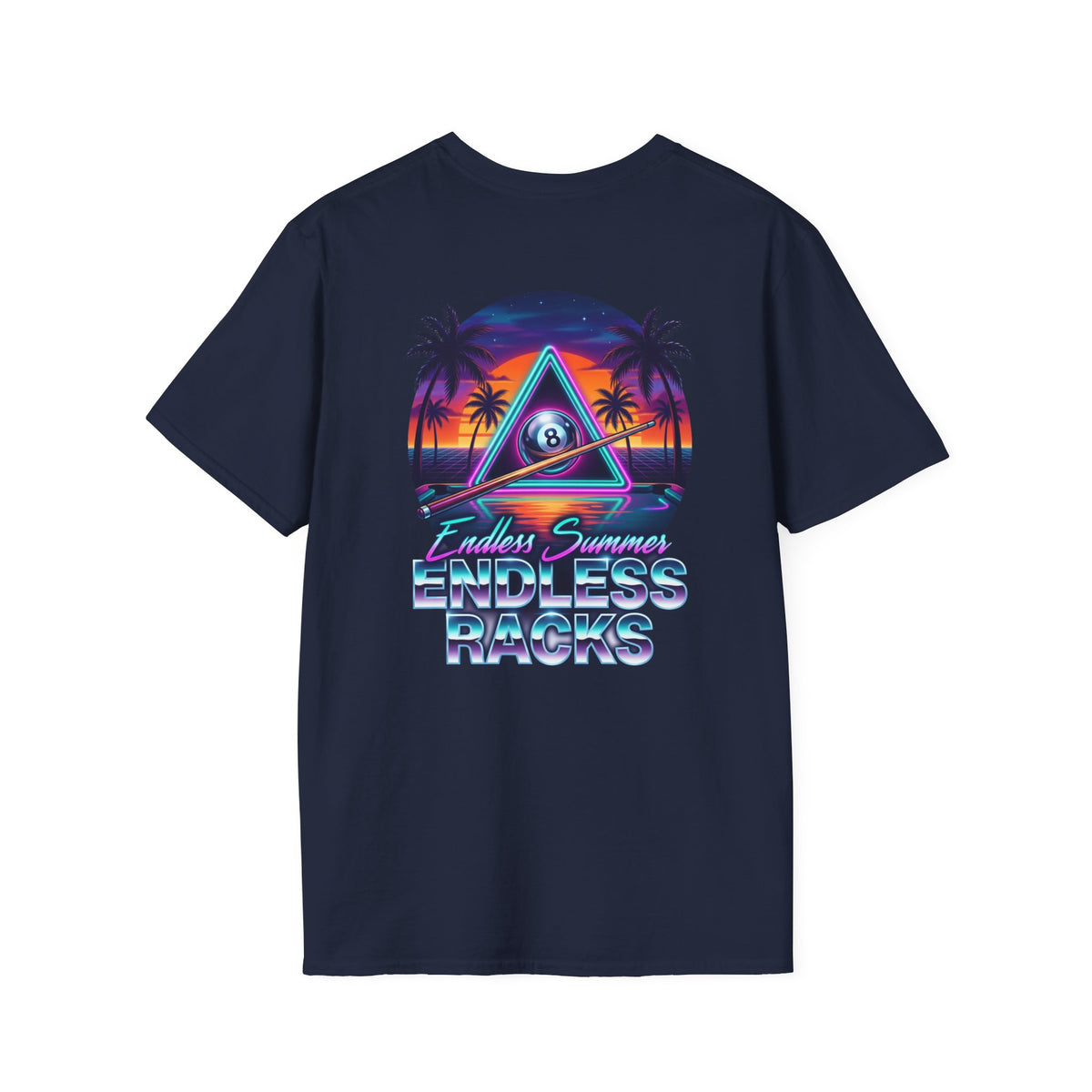 Endless Summer Endless Racks Billiards T-Shirt | Retro Sunset Pool Player Graphic Tee | Tropical 8 Ball Beach Vibes Shirt