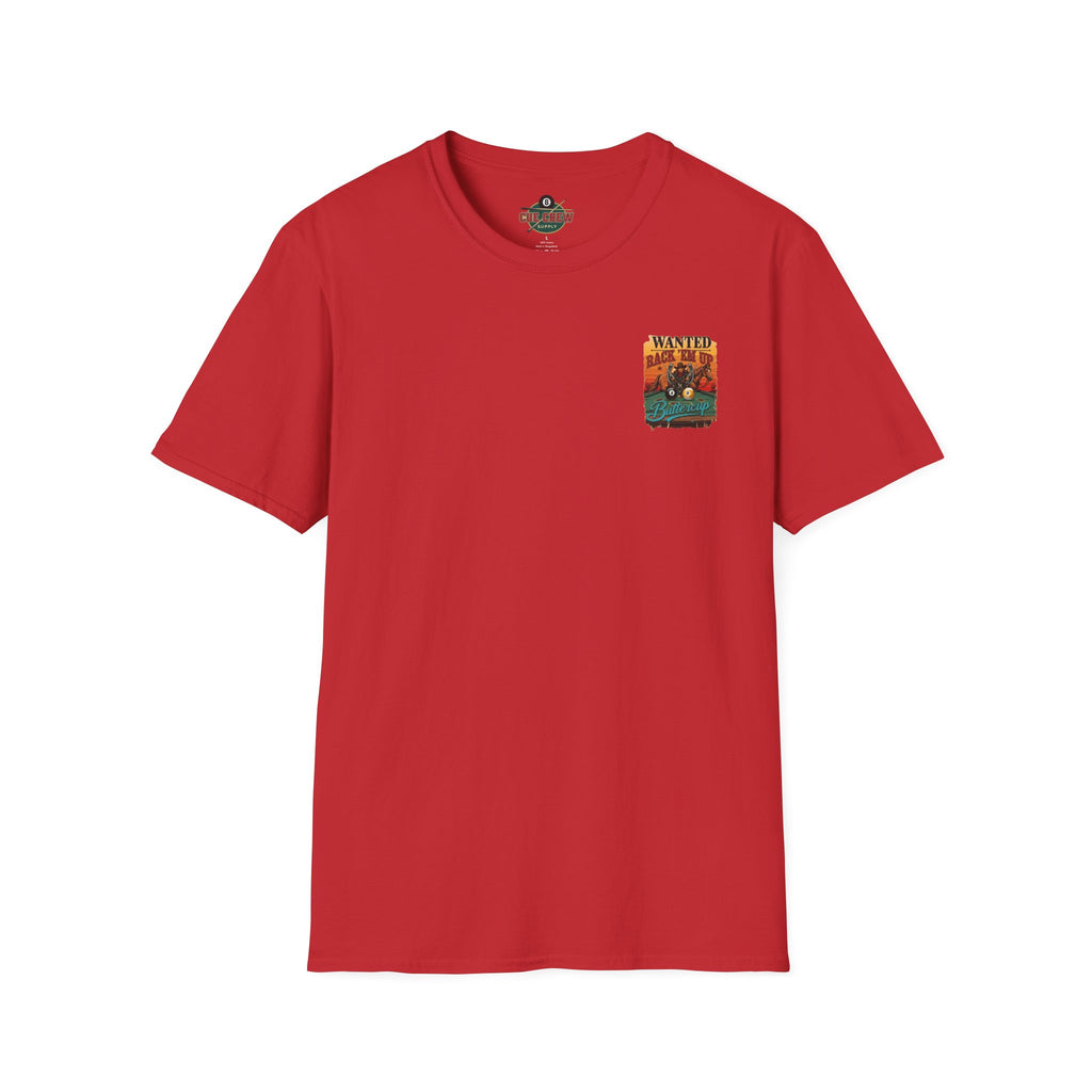Rack 'Em Up Buttercup Cowboy Billiards T-Shirt | Funny Western Pool Player Graphic Tee | Front & Back Print