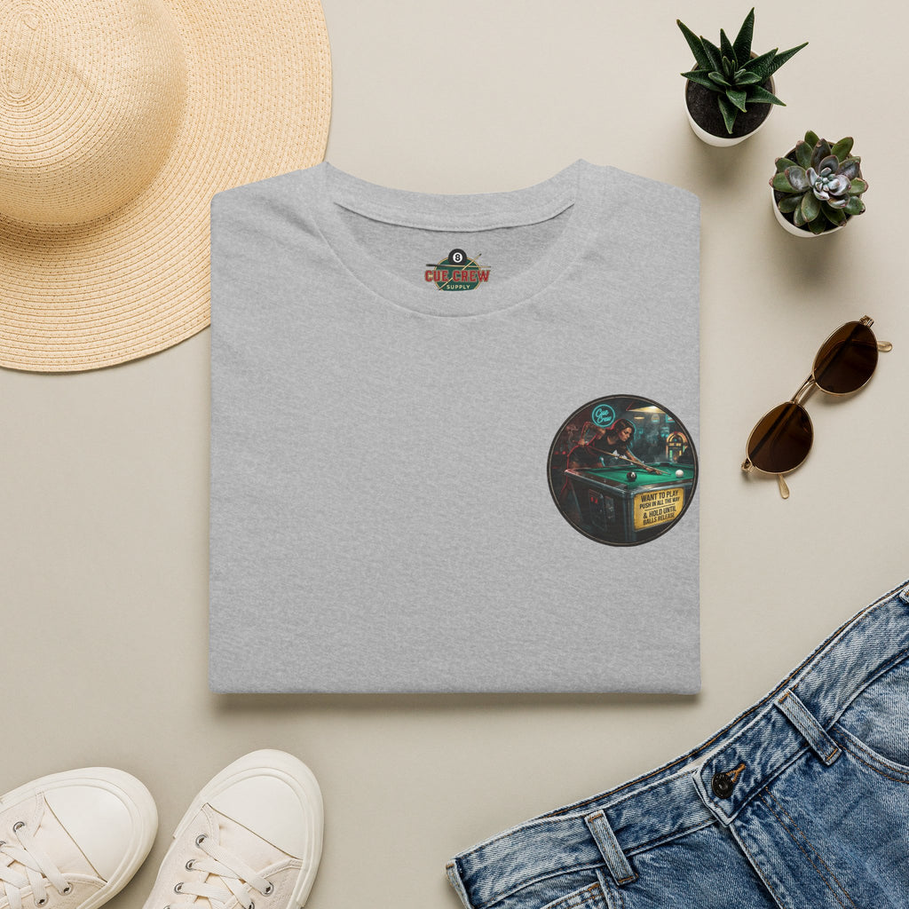 Push In All The Way Billiards T-Shirt – Vintage Coin-Op Pool Hall Graphic Tee | Front & Back Print