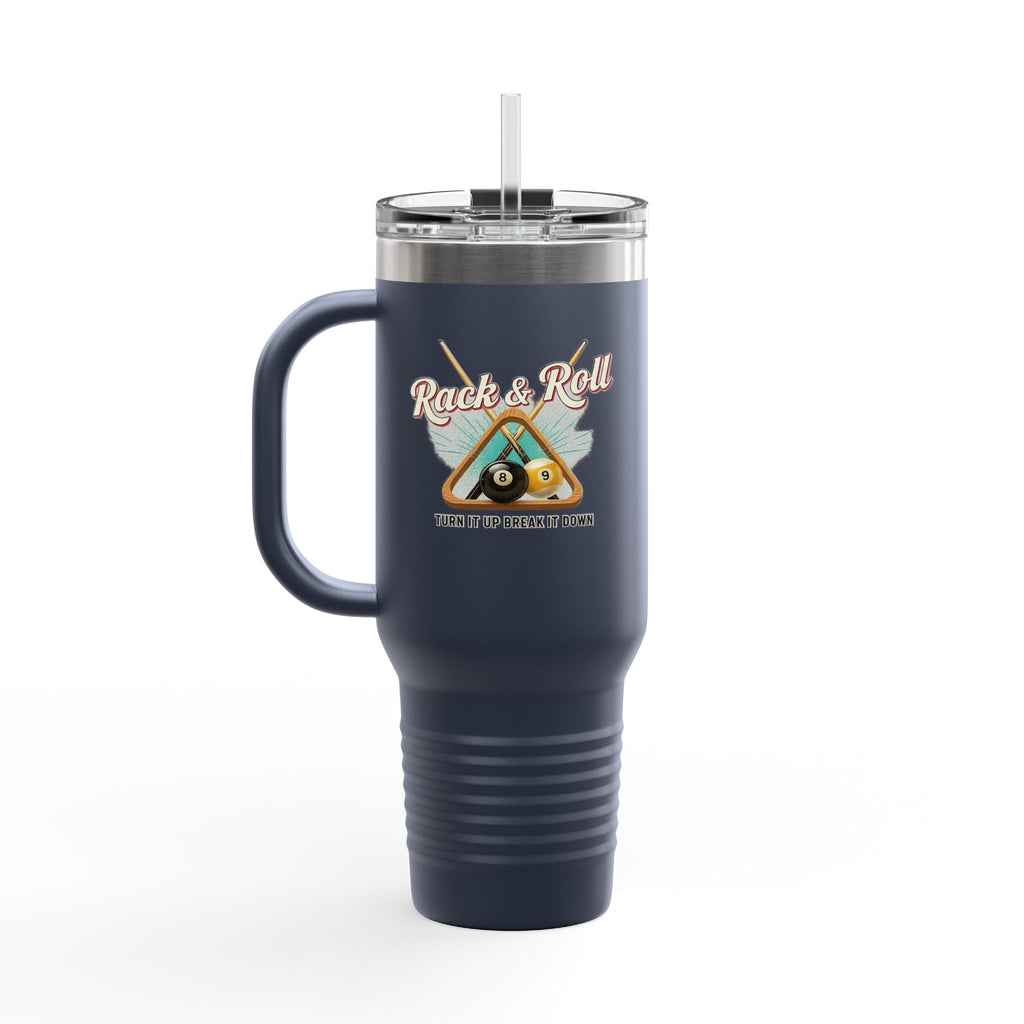 Rack & Roll v2 40oz Insulated Travel Mug – Pool Cue Billiards Design,