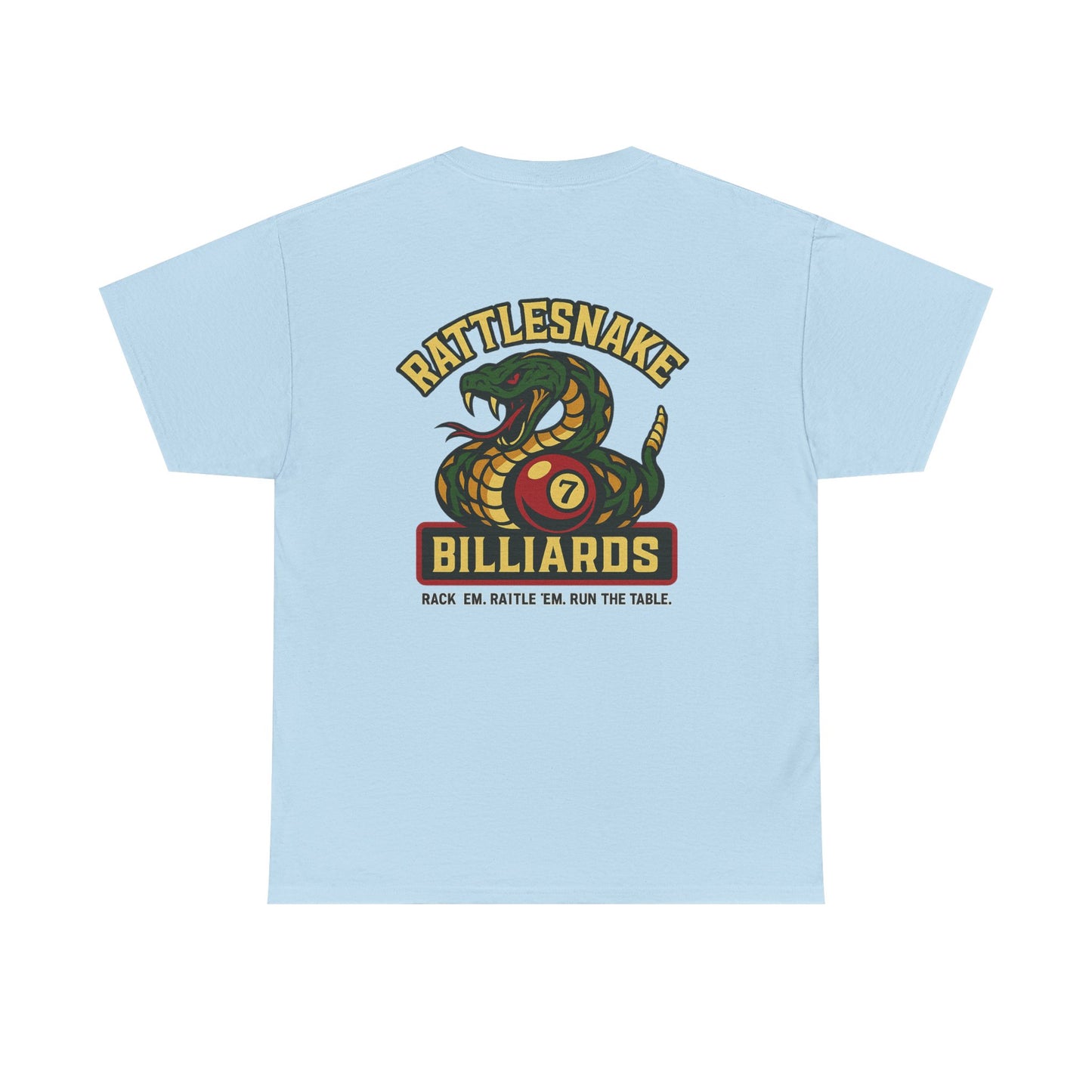 Rattlesnake Billiards - Rack 'Em, Rattle 'Em, Run The Table - Strike Hard, Play Bold Gildan Tee