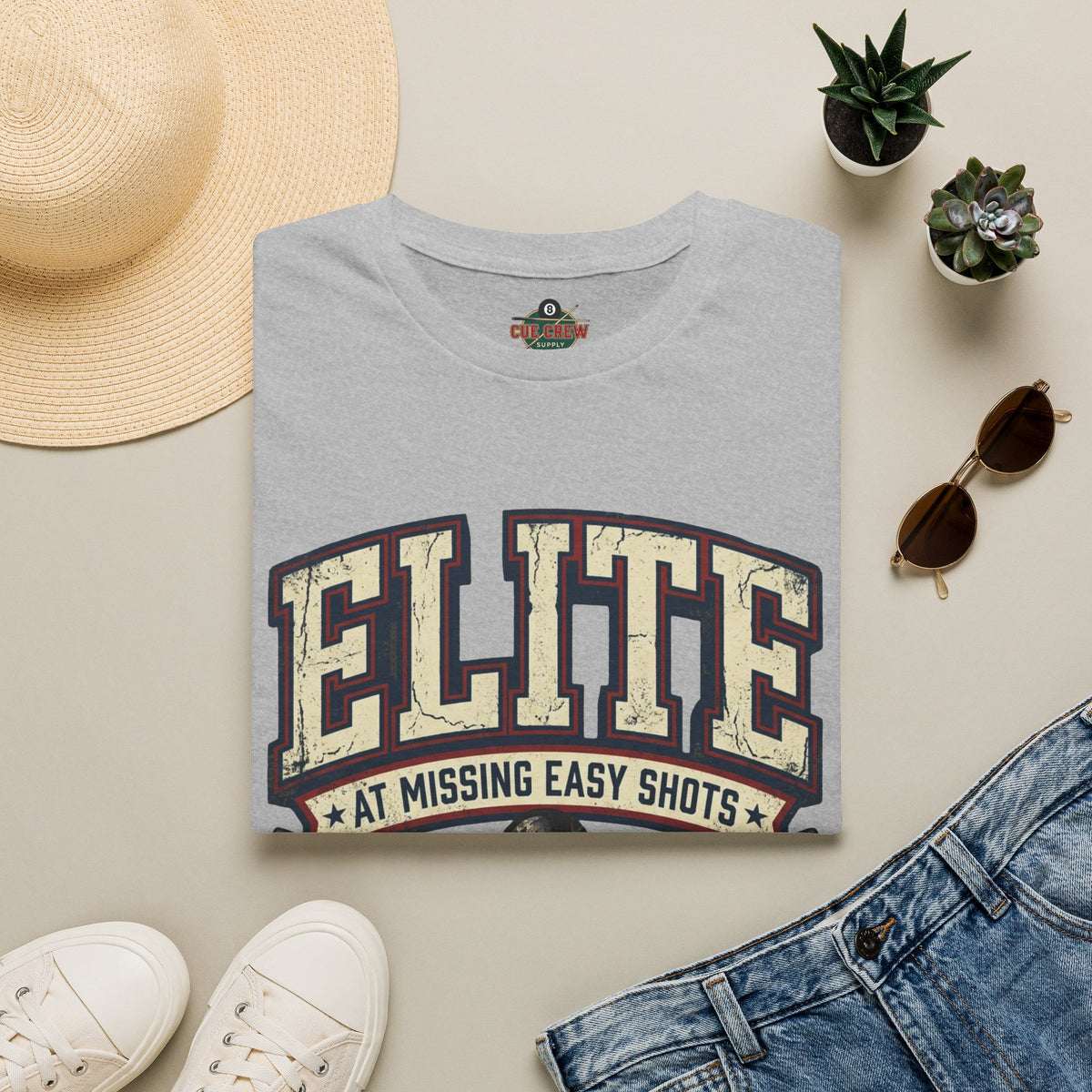Elite at Missing Easy Shots V2 Funny Billiards T-Shirt | Vintage 8 Ball Pool Player Graphic Unisex Tee