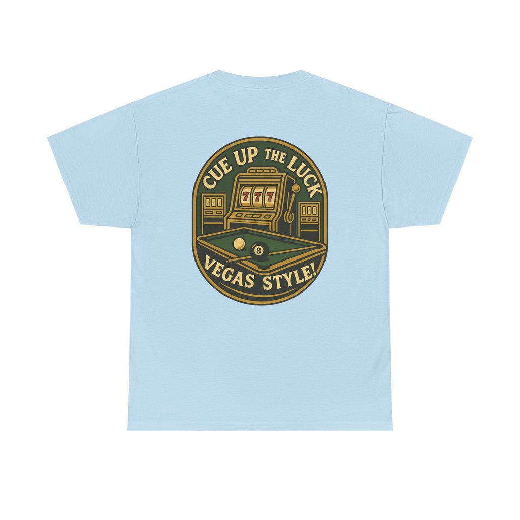 Vegas Style Billiards Tee – Cue Up the Luck  8-Ball Pool & Casino Mashup