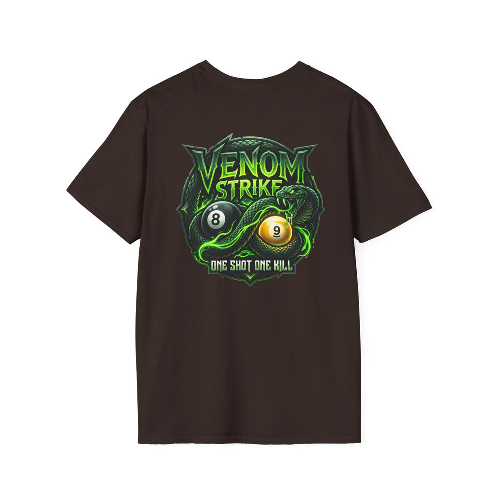 Venom Strike Snake Billiards T-Shirt | One Shot One Kill Pool Player Graphic Tee | Front & Back Print