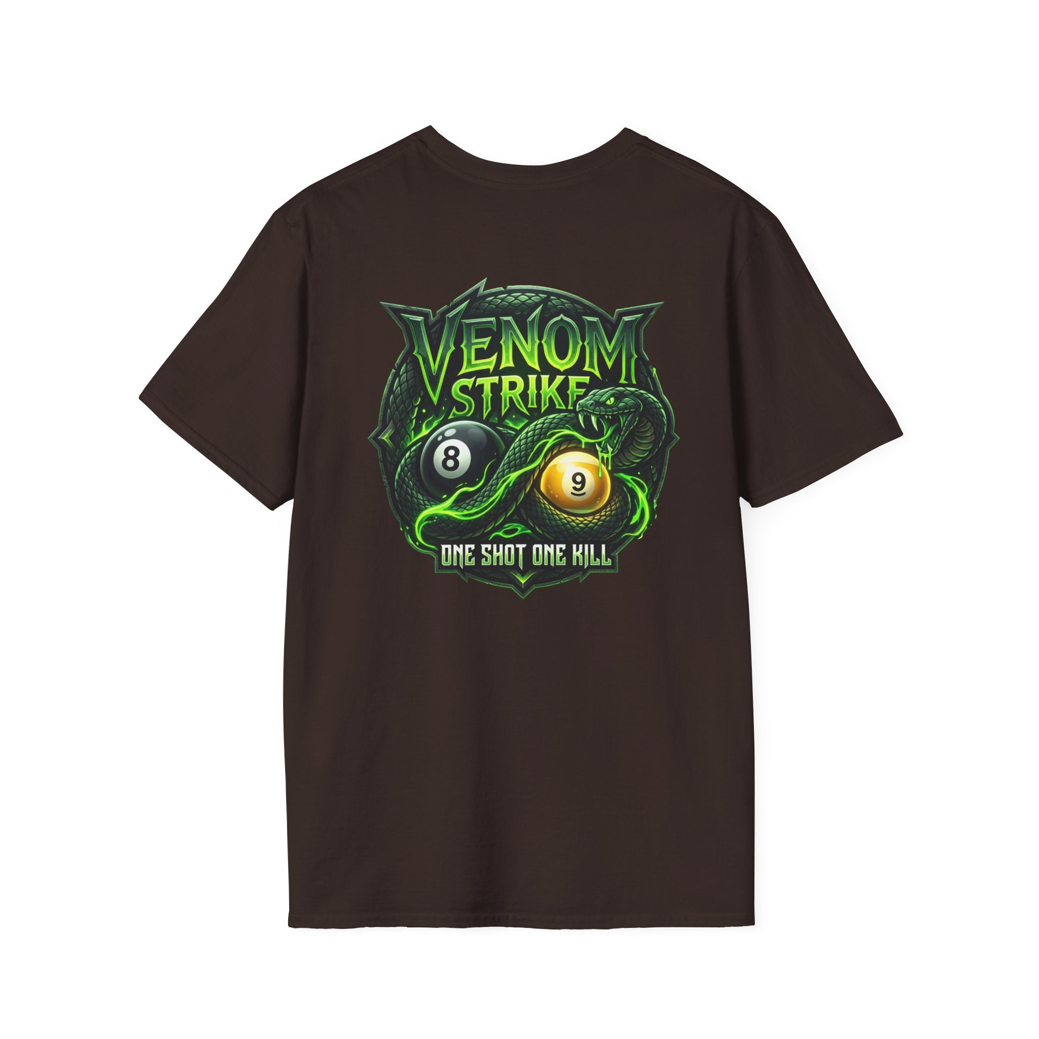 Venom Strike Snake Billiards T-Shirt | One Shot One Kill Pool Player Graphic Tee | Front & Back Print