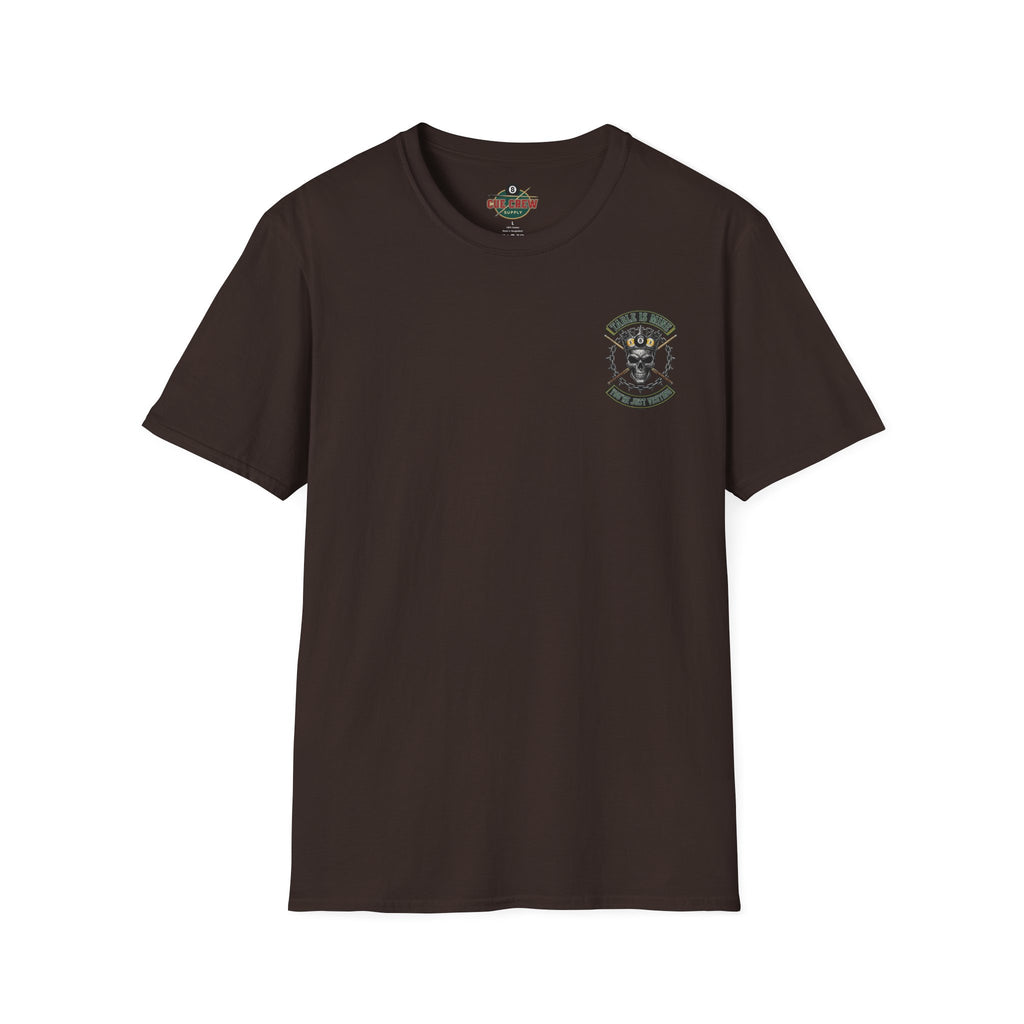 Table Is Mine You're Just Visiting Billiards T-Shirt | Skull King Pool Player Graphic Tee | Front & Back Print