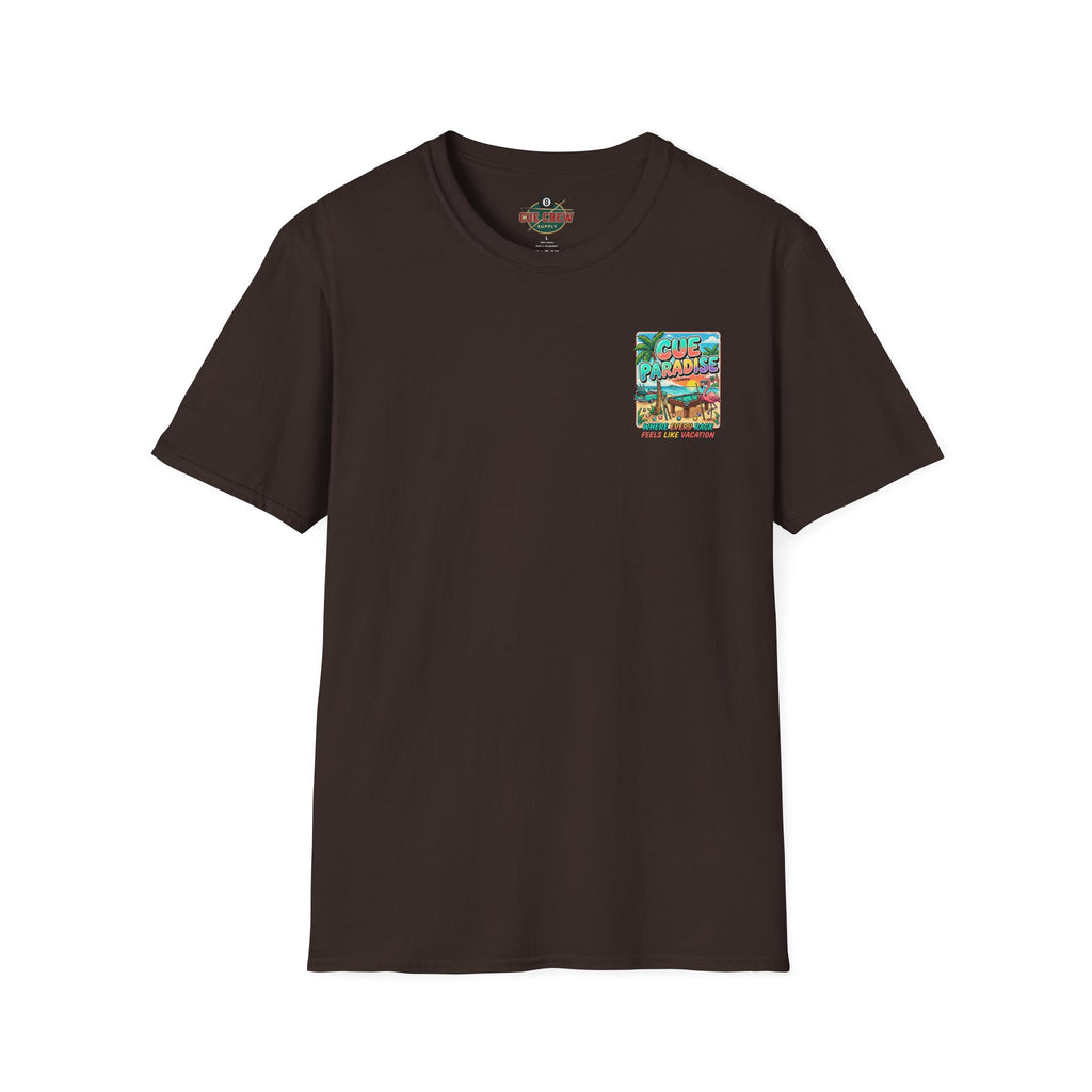 Cue Paradise Florida Billiards T-Shirt | Tropical Pool Player Beach Graphic Tee | Front & Back Print