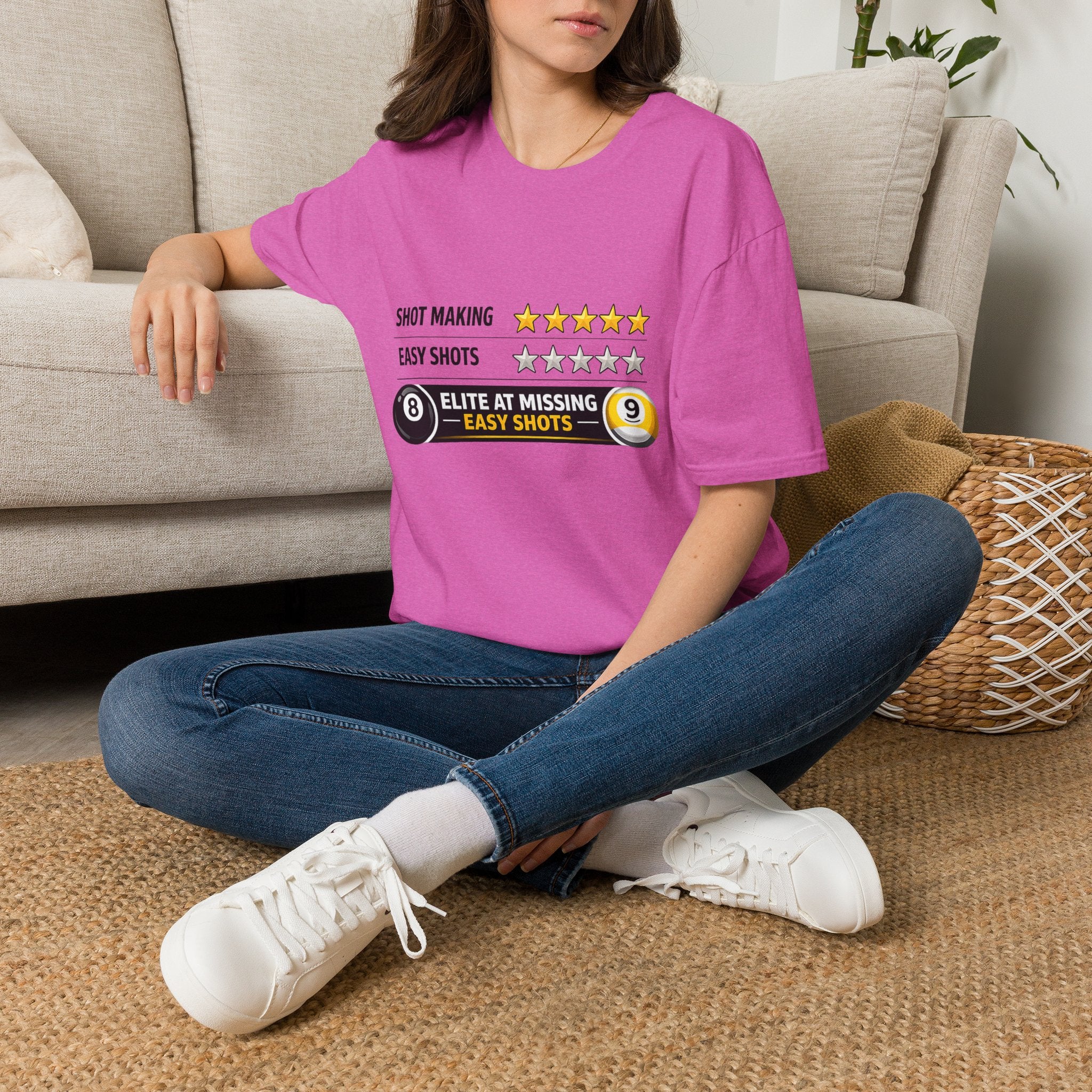 Elite At Missing Easy Shots Funny Billiards T-Shirt | 8 Ball & 9 Ball Graphic Unisex Tee | Front Print Only