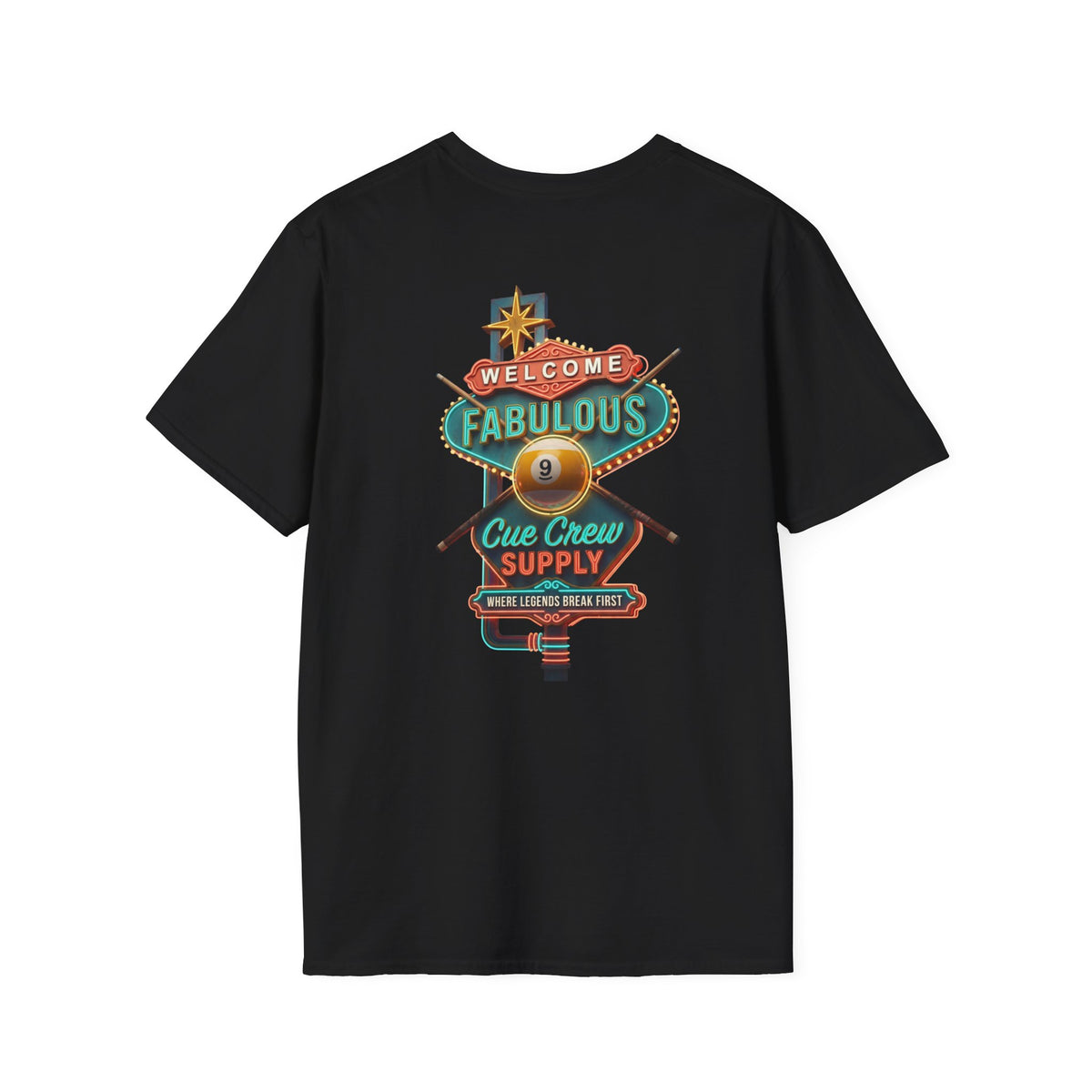 Welcome to Fabulous Cue Crew Supply Billiards T-Shirt | Las Vegas Pool Player Graphic Tee | Front & Back Print