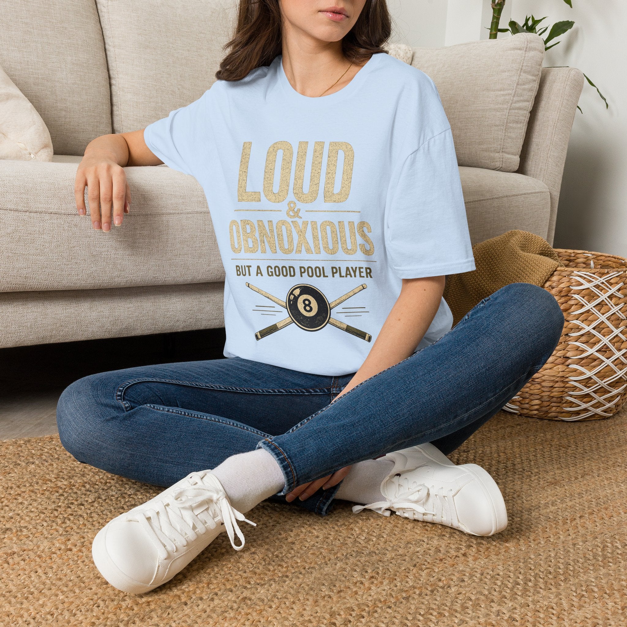 Loud & Obnoxious But a Good Pool Player Funny Billiards T-Shirt – Vintage 8 Ball Graphic Front Print Only Tee