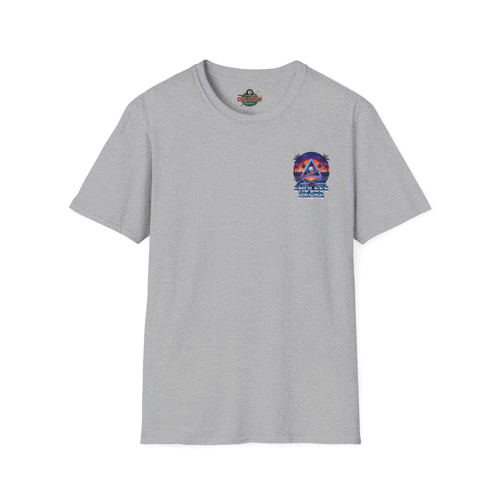 Endless Summer Endless Racks Billiards T-Shirt | Retro Sunset Pool Player Graphic Tee | Tropical 8 Ball Beach Vibes Shirt