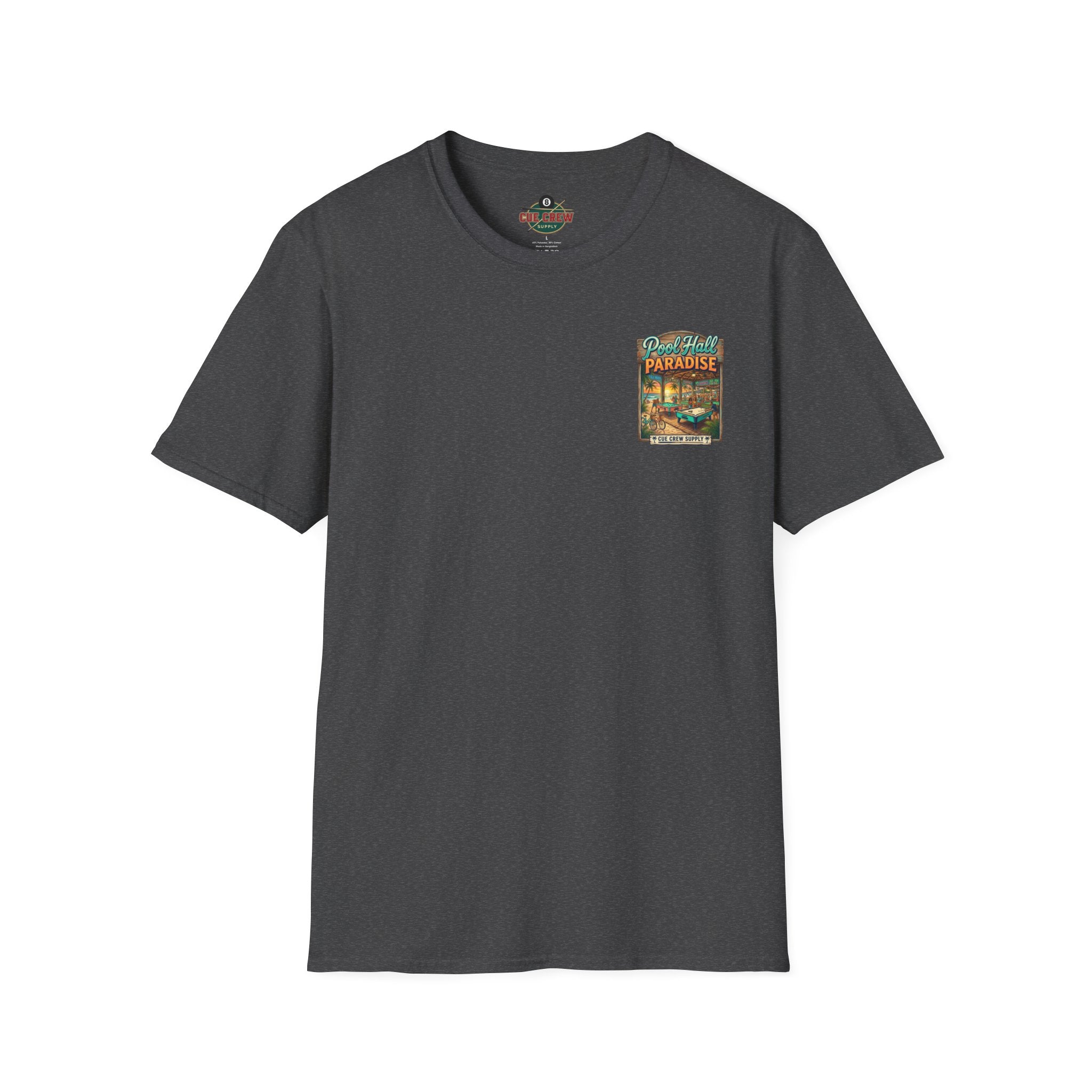 Pool Hall Paradise Tropical Billiards T-Shirt | Beach Bar Pool Player Graphic Tee | Front & Back Print