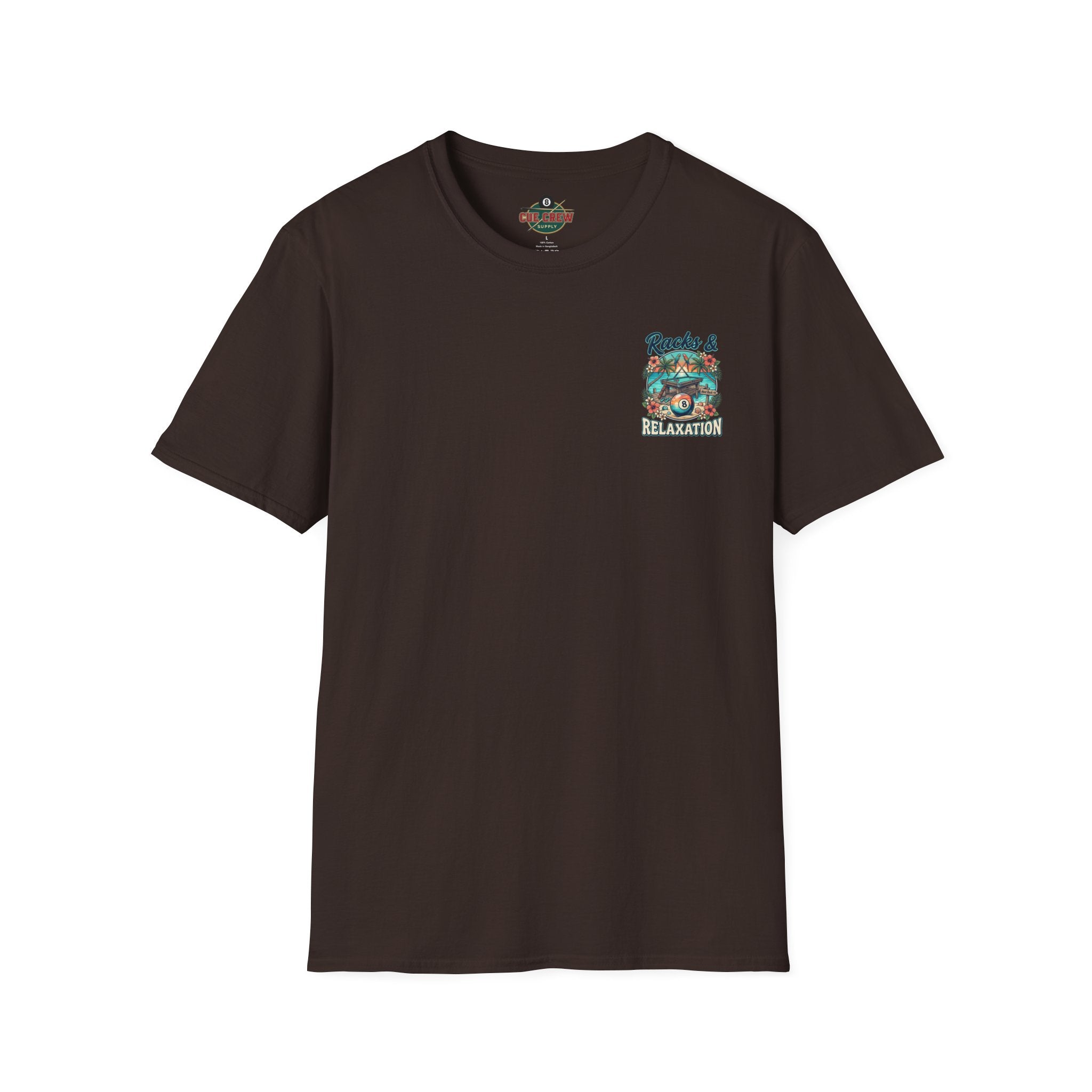Racks & Relaxation Tropical Billiards T-Shirt | Beach Pool Player Graphic Tee | Front & Back Print