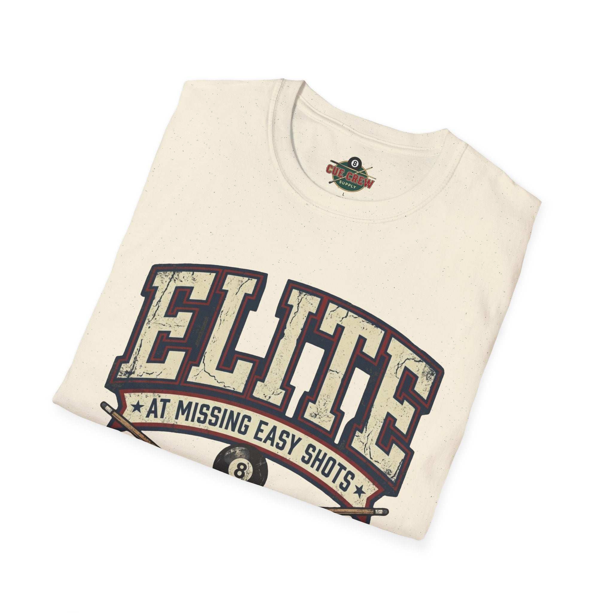 Elite at Missing Easy Shots V2 Funny Billiards T-Shirt | Vintage 8 Ball Pool Player Graphic Unisex Tee