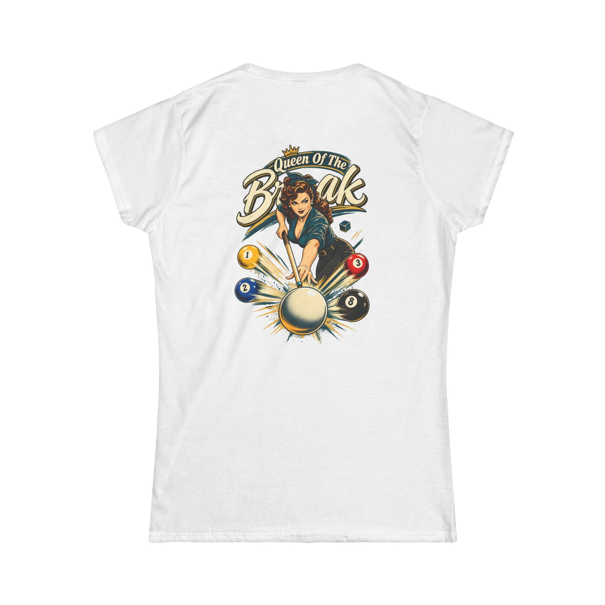 Queen of the Break Women’s Billiards T-Shirt – Front & Back Pool Tee